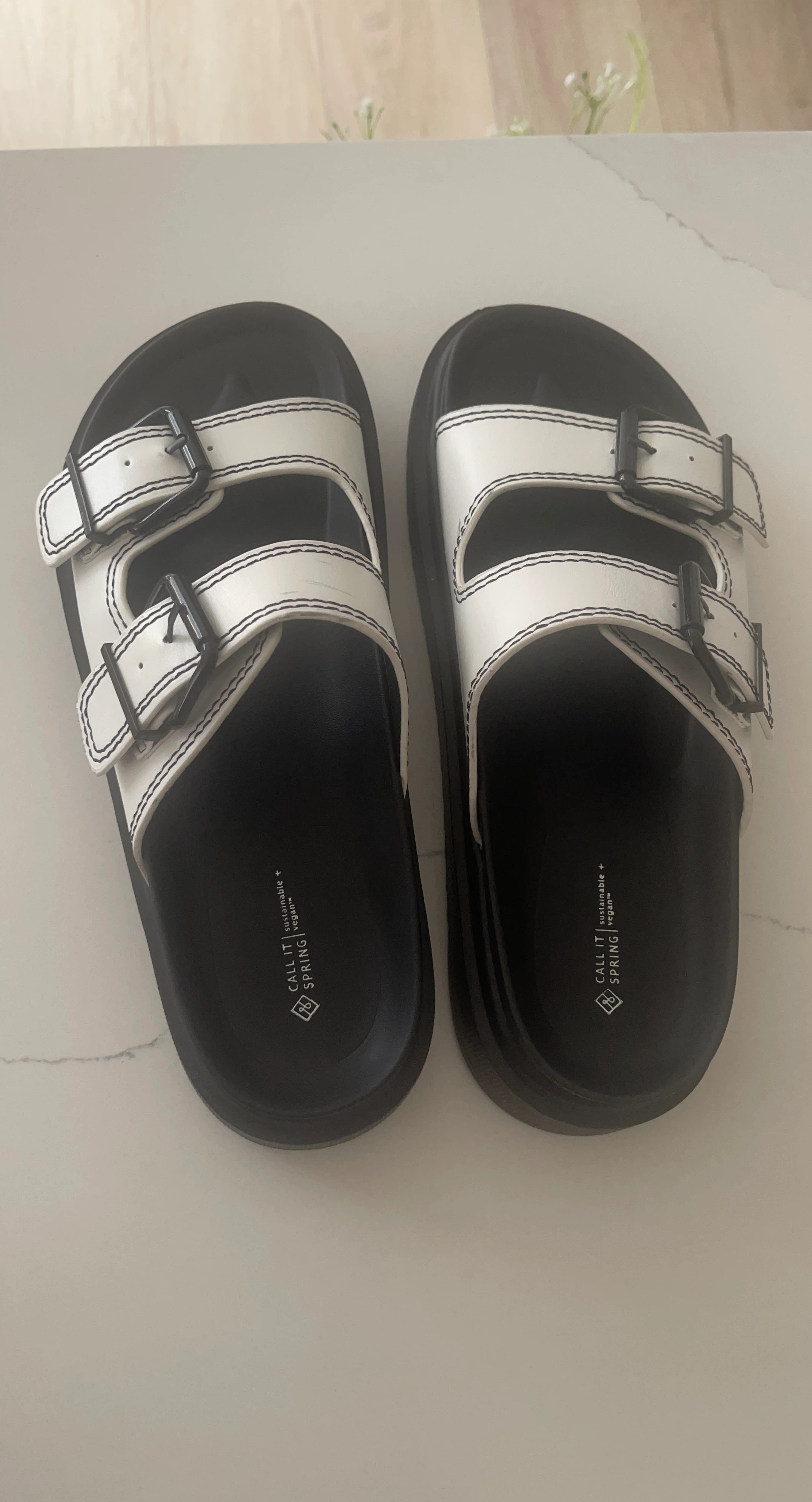 Call It Spring White & Black Slides