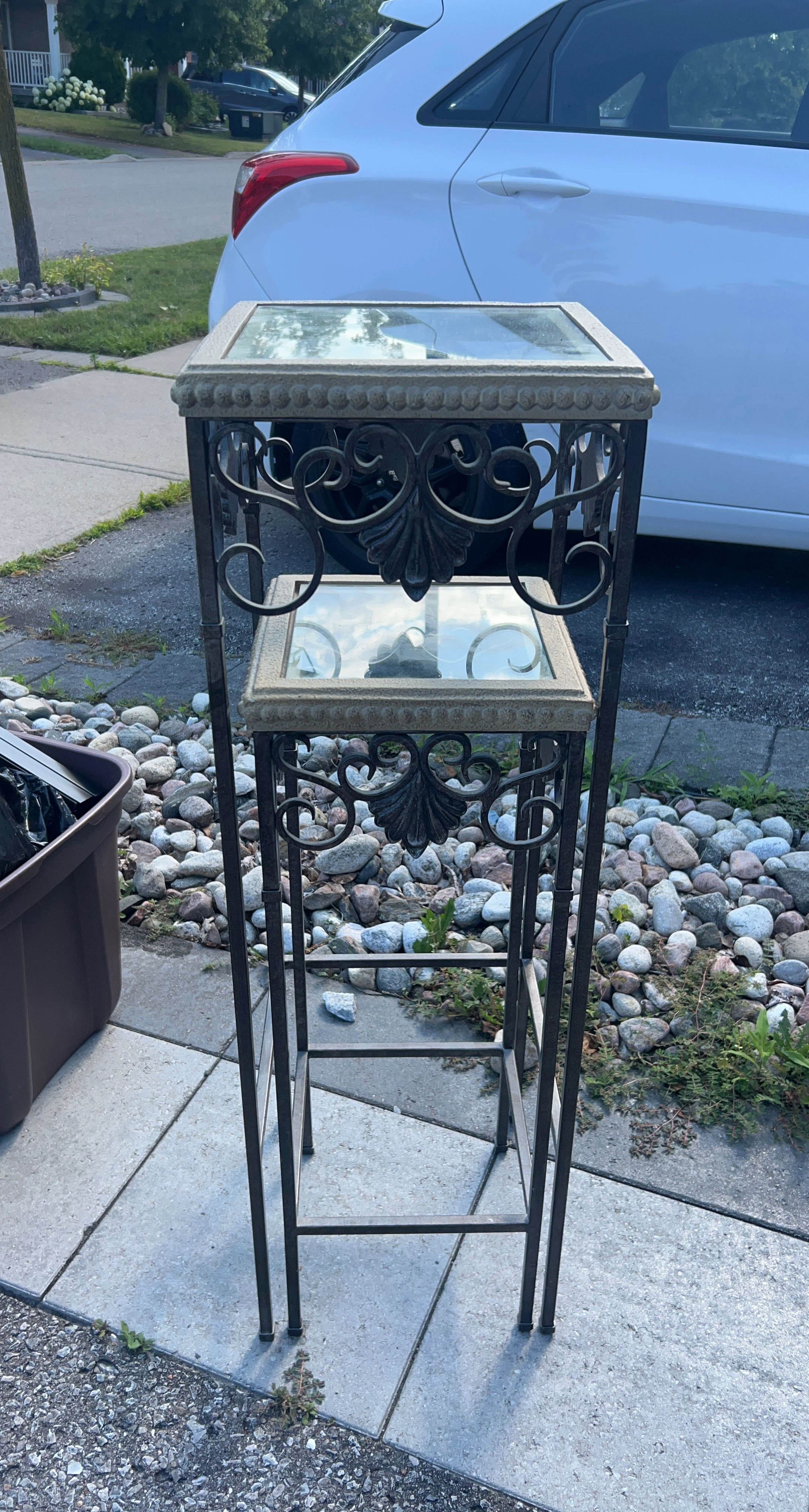 Metal and Glass Two-Tier Plant Stand