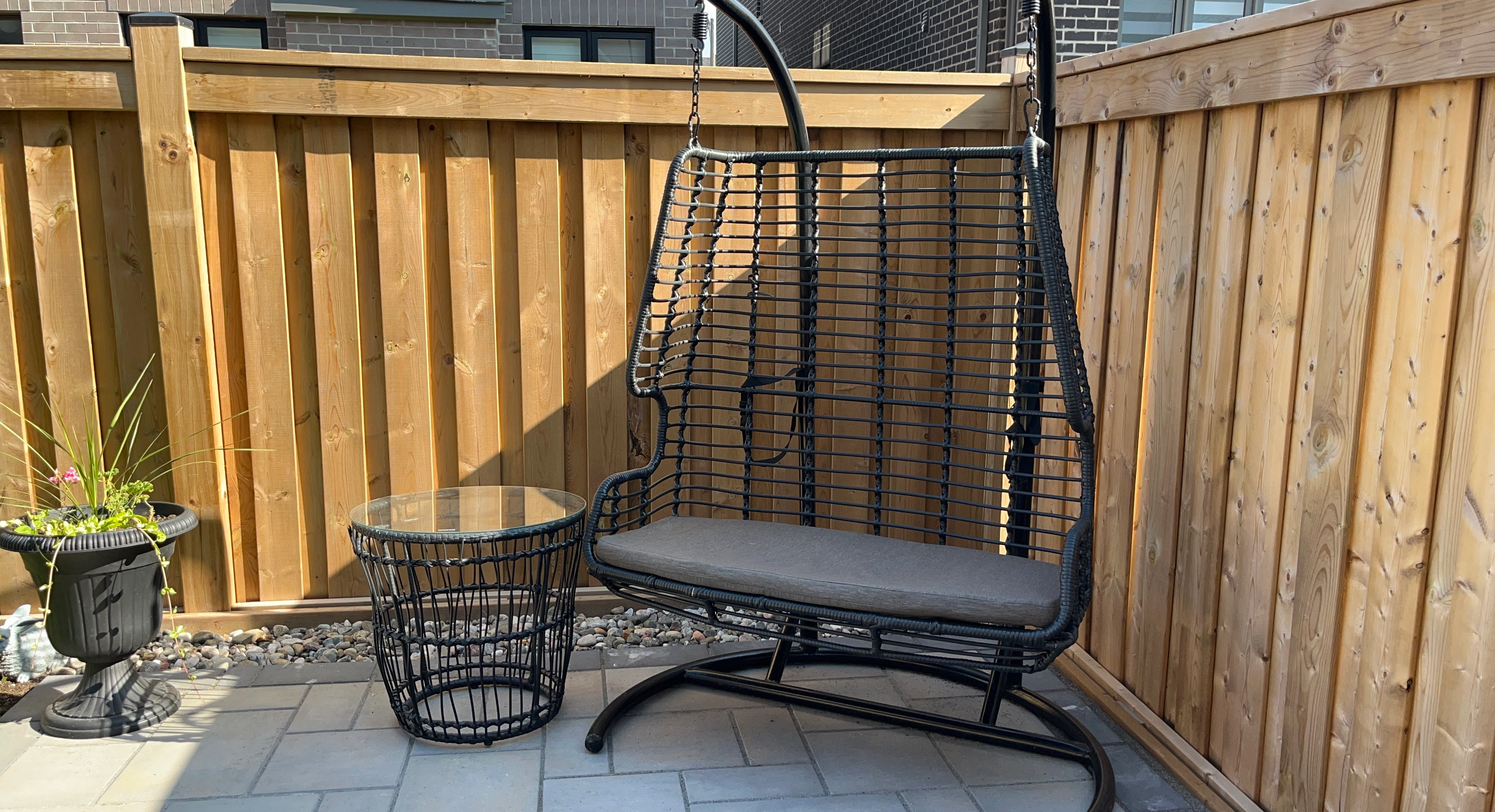 Wicker Hanging Egg Chair with Cushion and Side Table