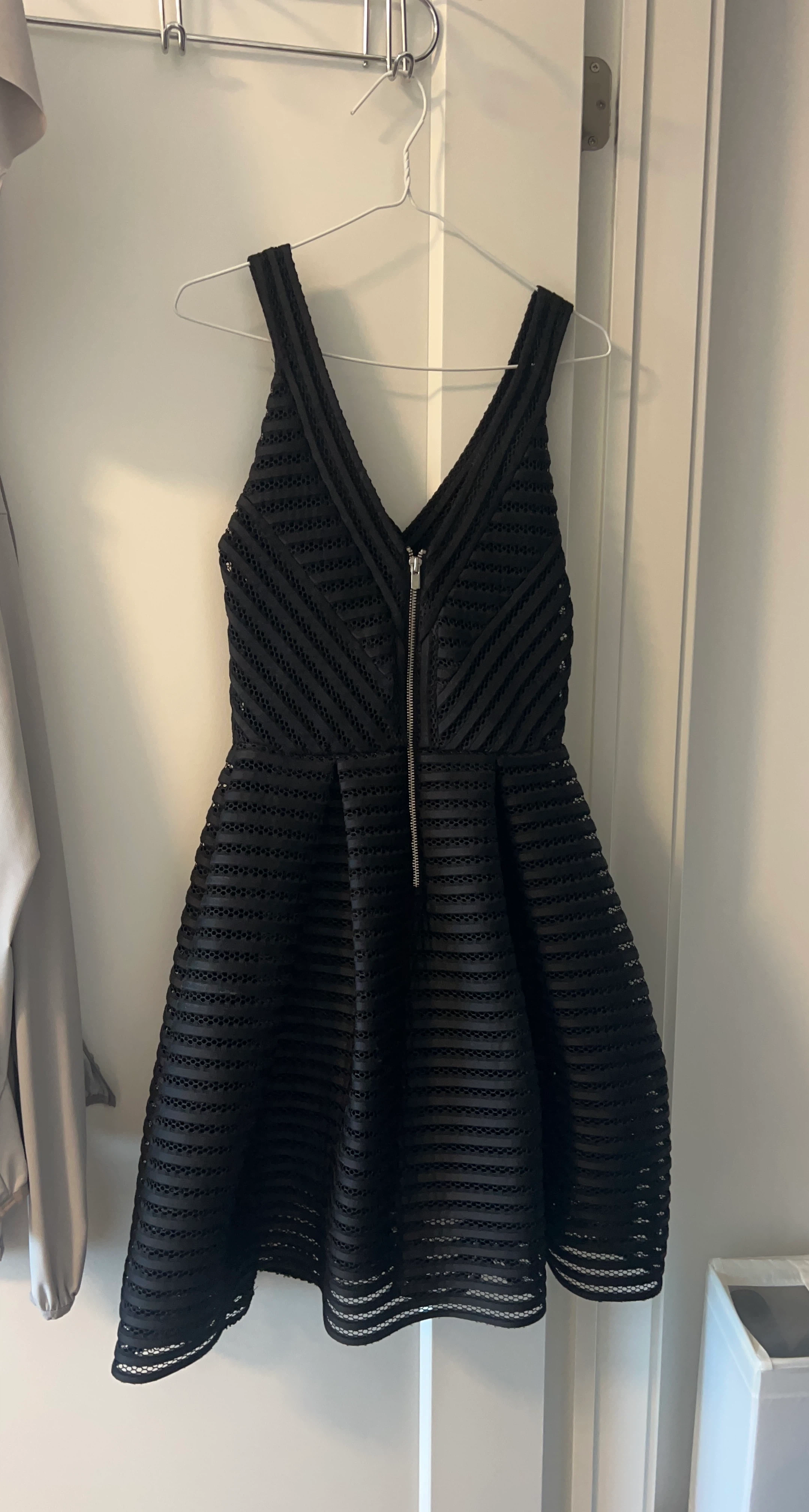 Black Textured Fit and Flare Dress with Zipper
