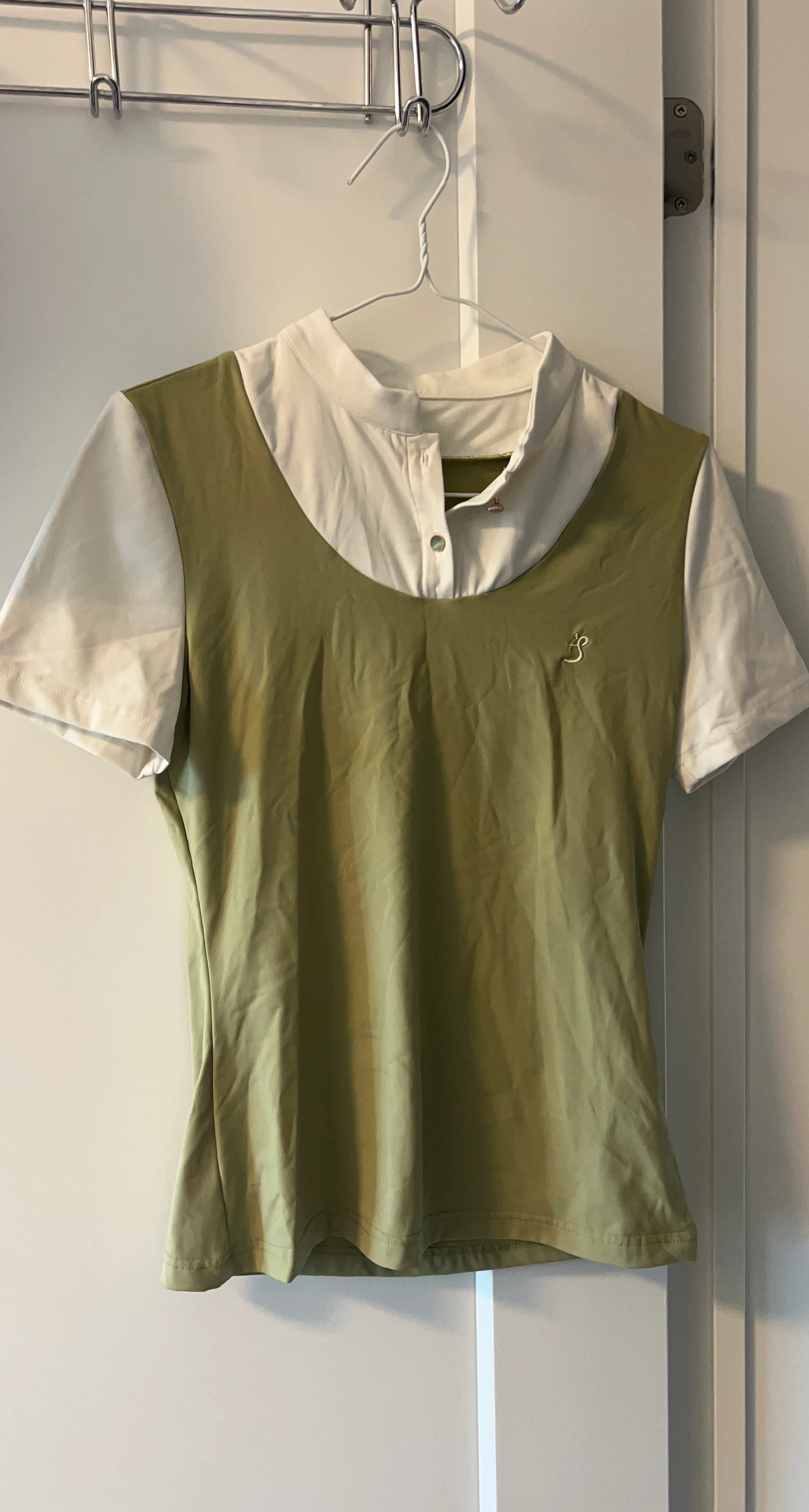 Women's Green and White Short Sleeve Polo Shirt