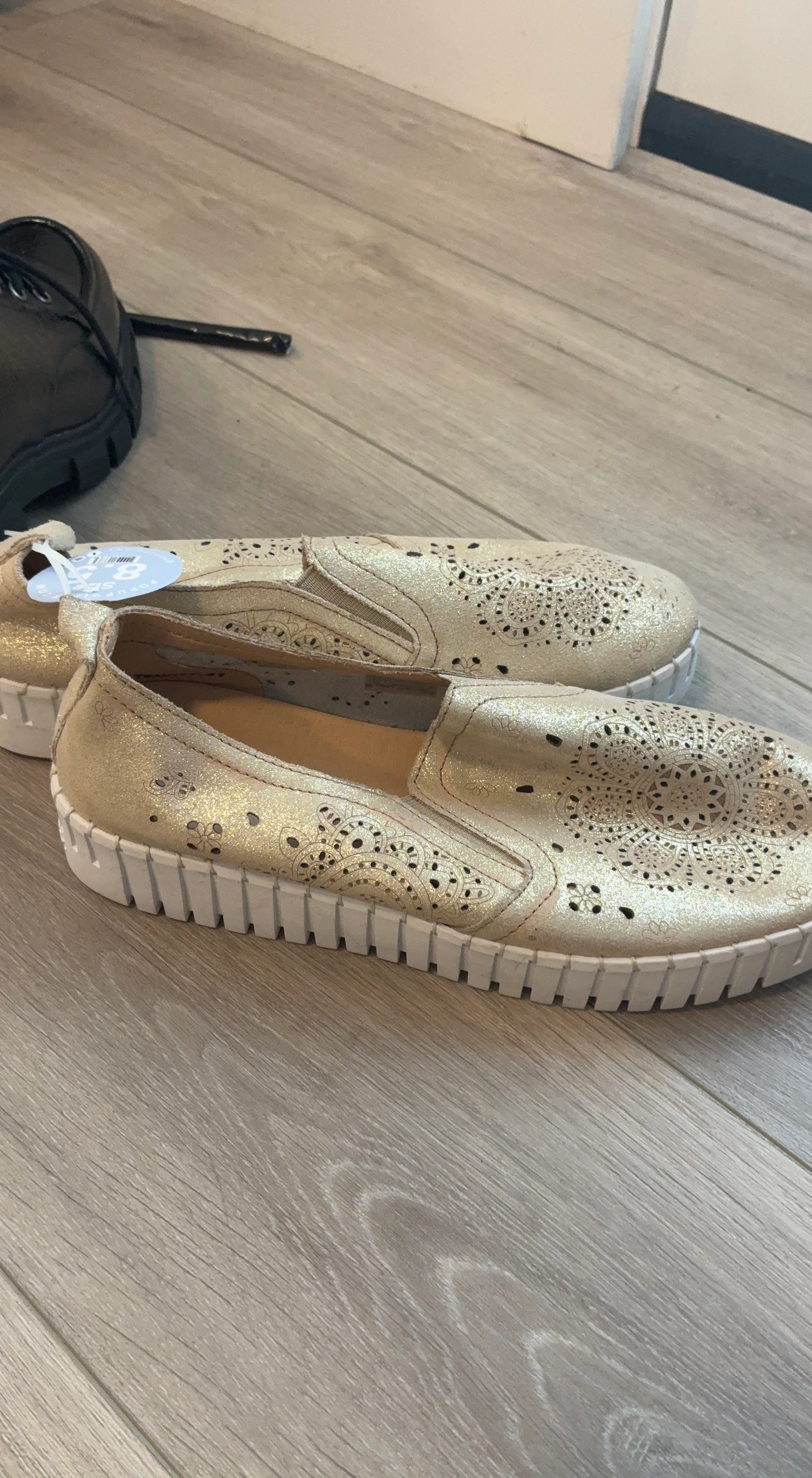 Gold Slip-On Sneakers with Cutout Detail