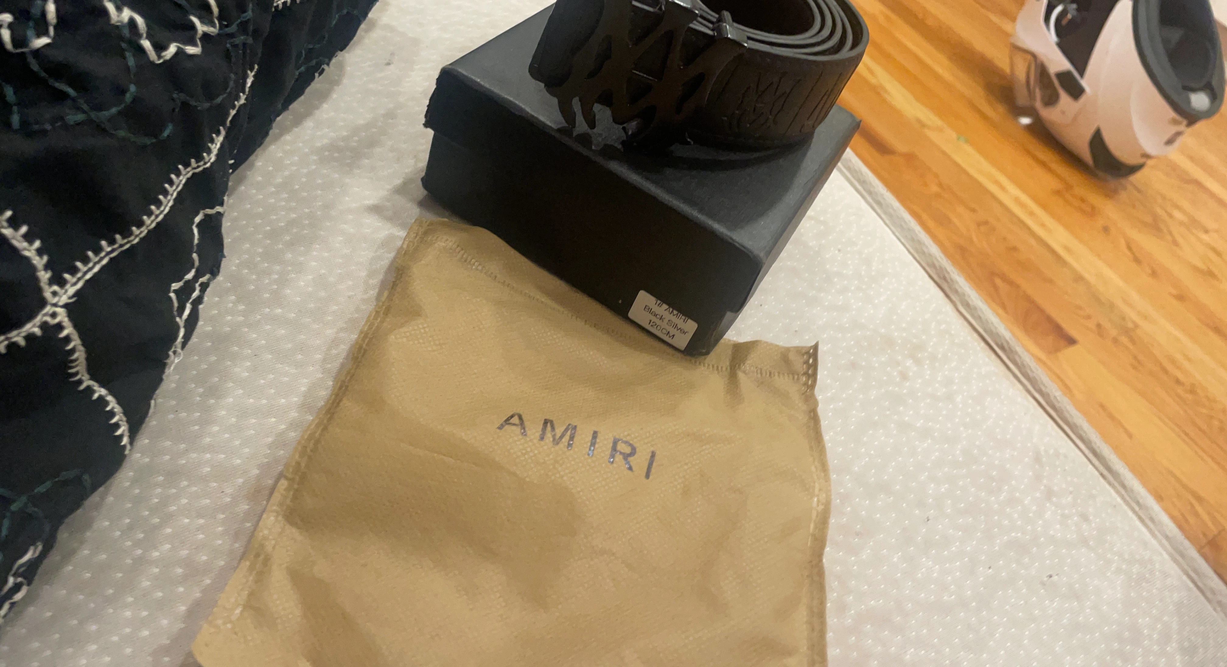 AMIRI Black Silver Logo Belt - 120CM
