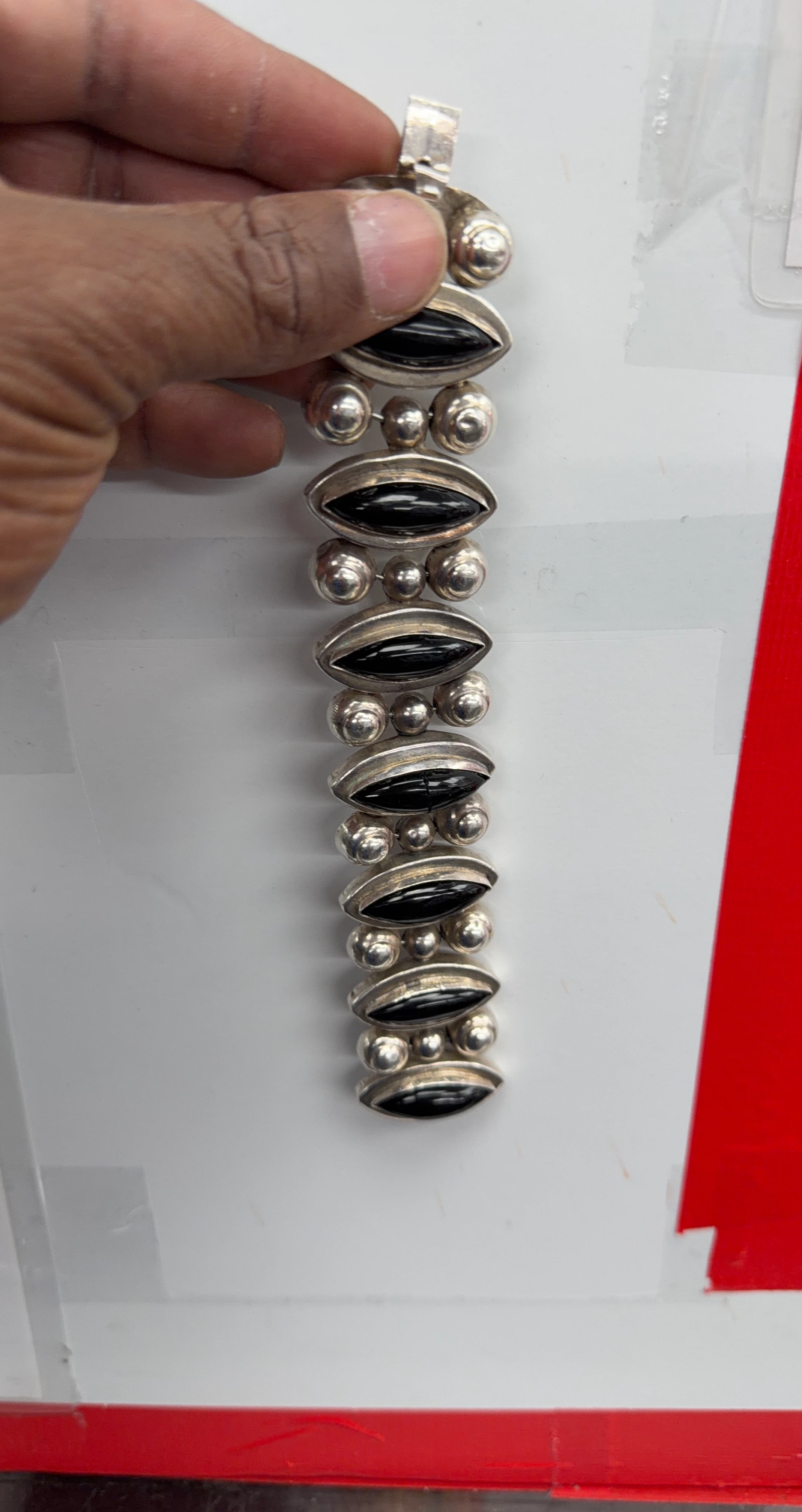 Silver Bracelet with Black Stones