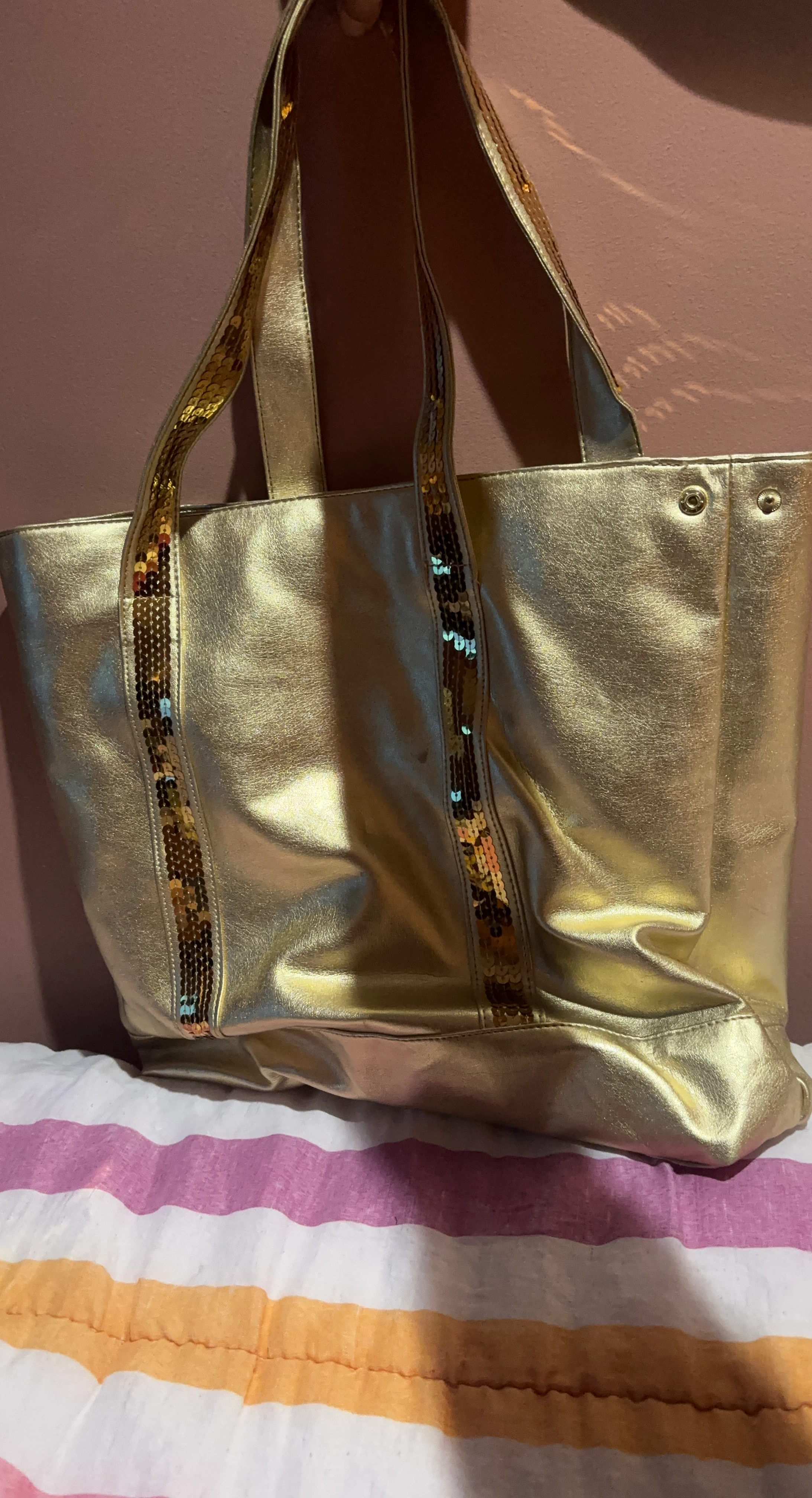 Gold Tote Bag with Sequins
