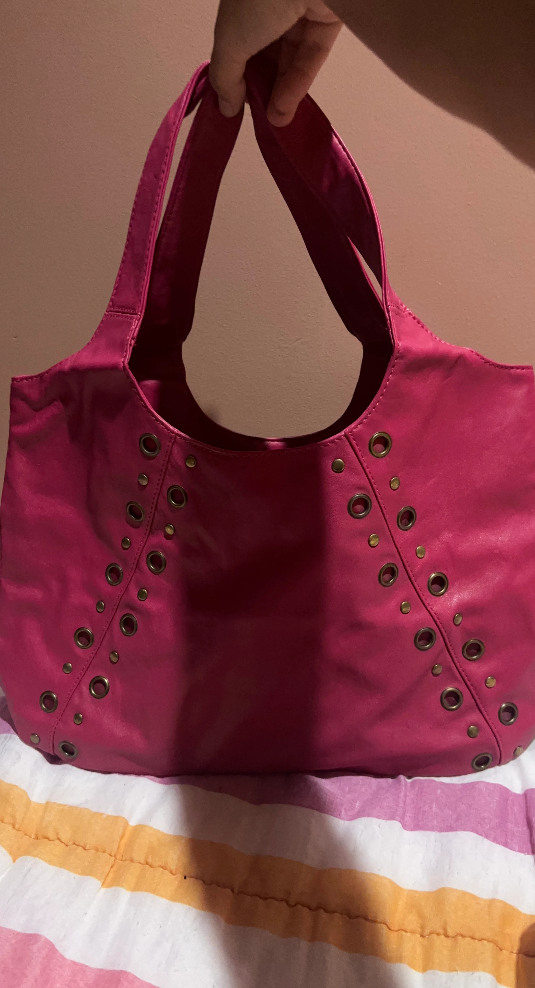 Pink Hobo Bag with Grommets