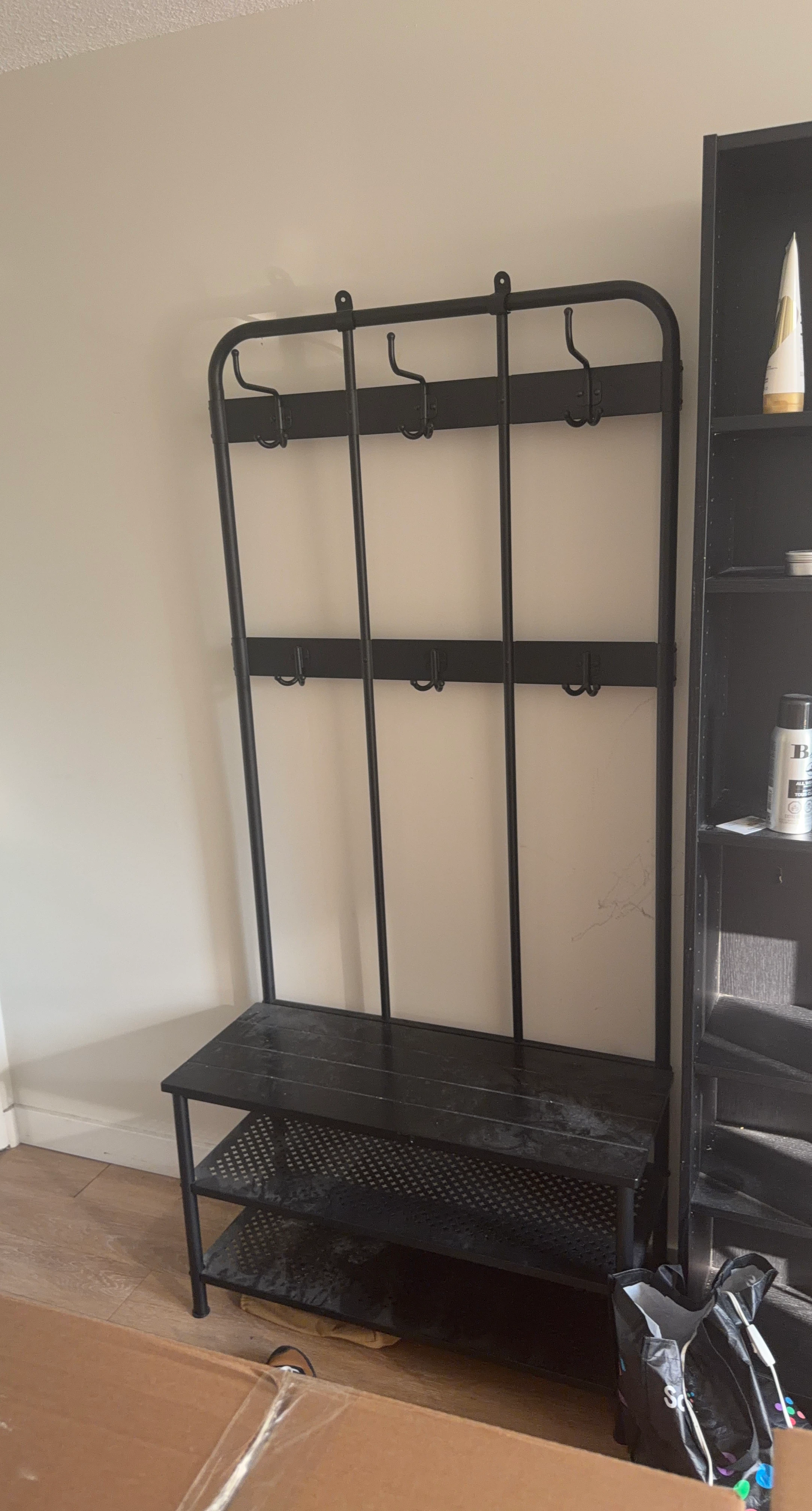 Black Hall Tree with Bench and Shoe Rack
