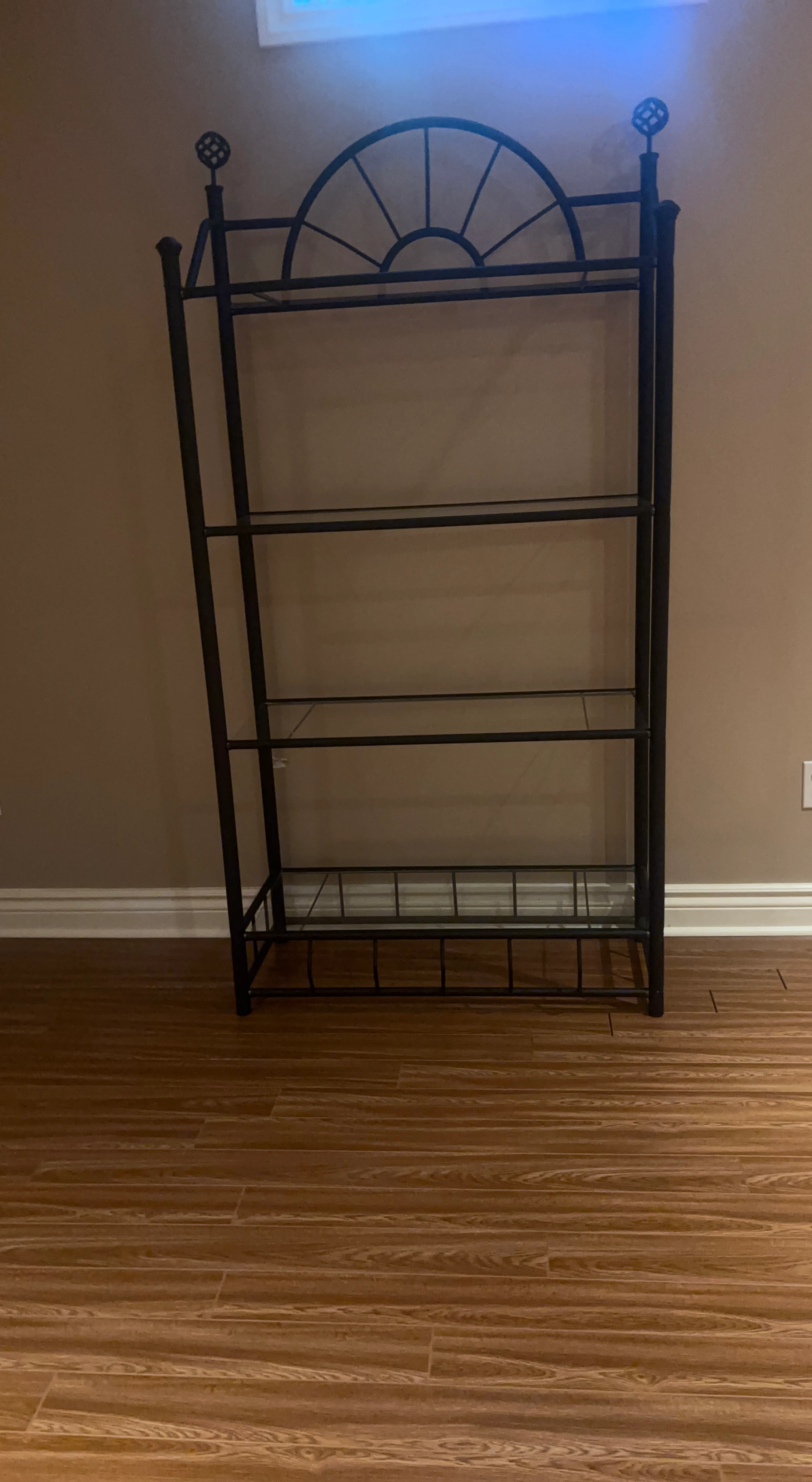 Black Metal Bakers Rack with Glass Shelves