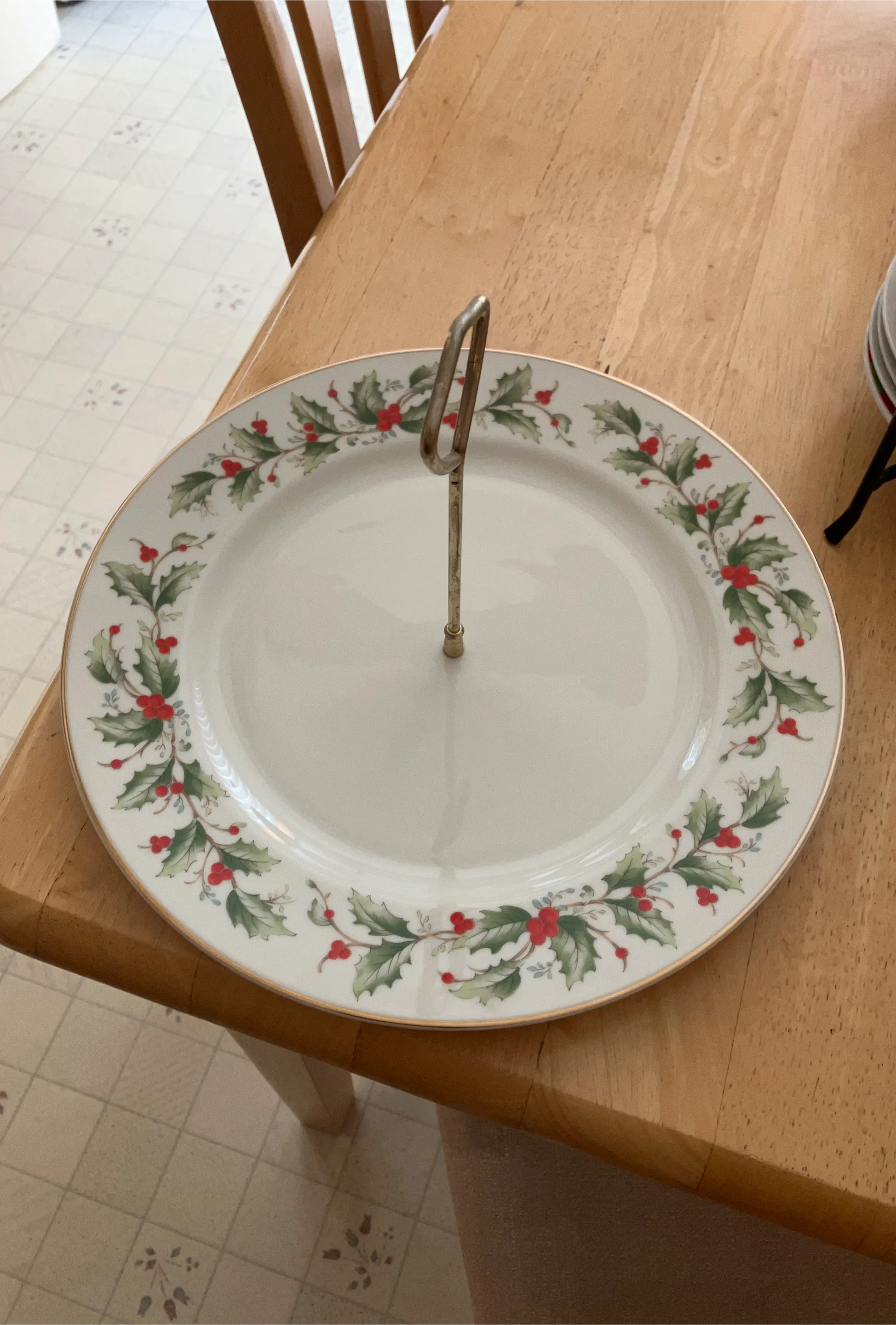 White Christmas Holly Serving Plate