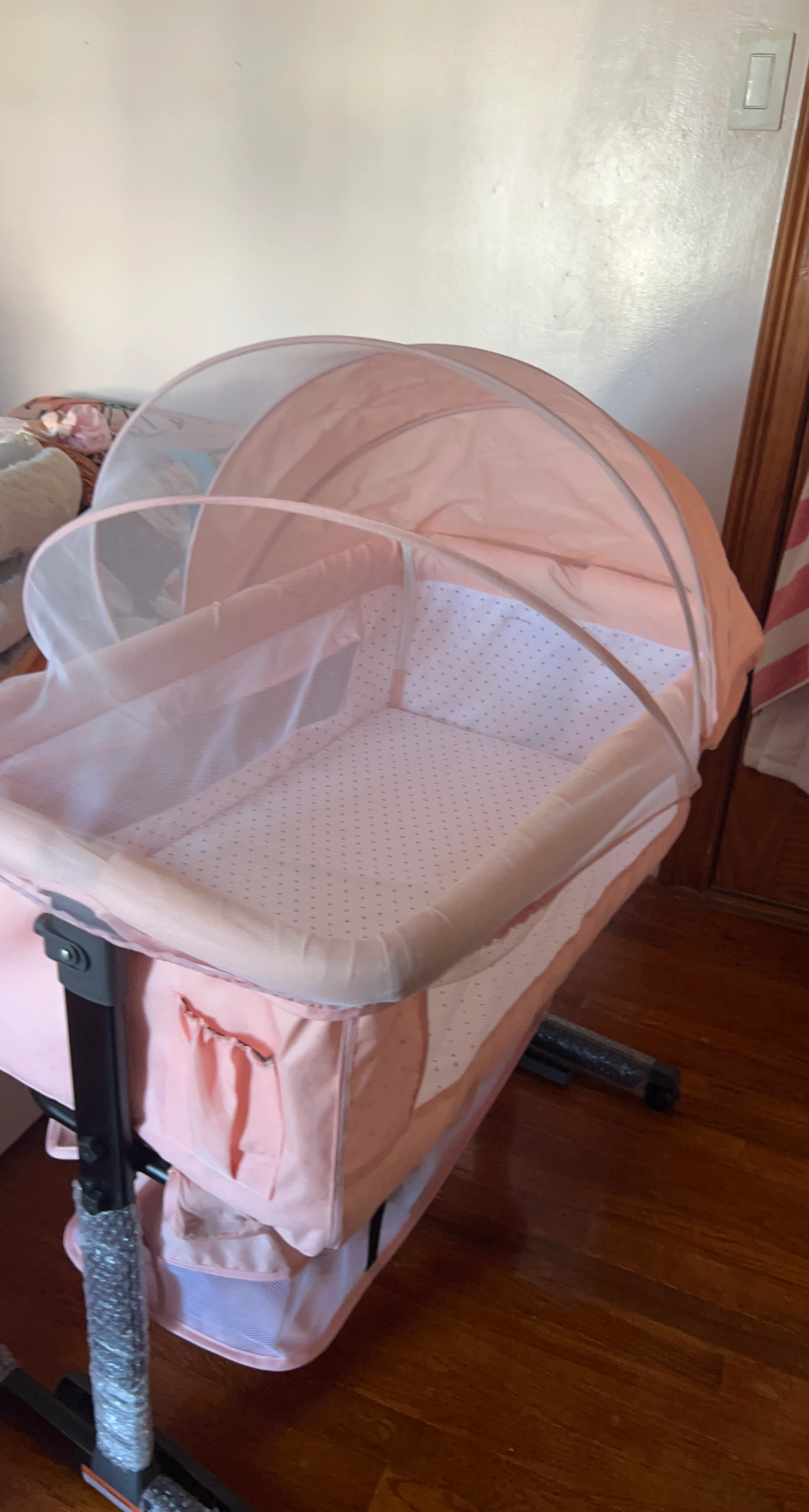Pink Baby Bassinet with Mosquito Net