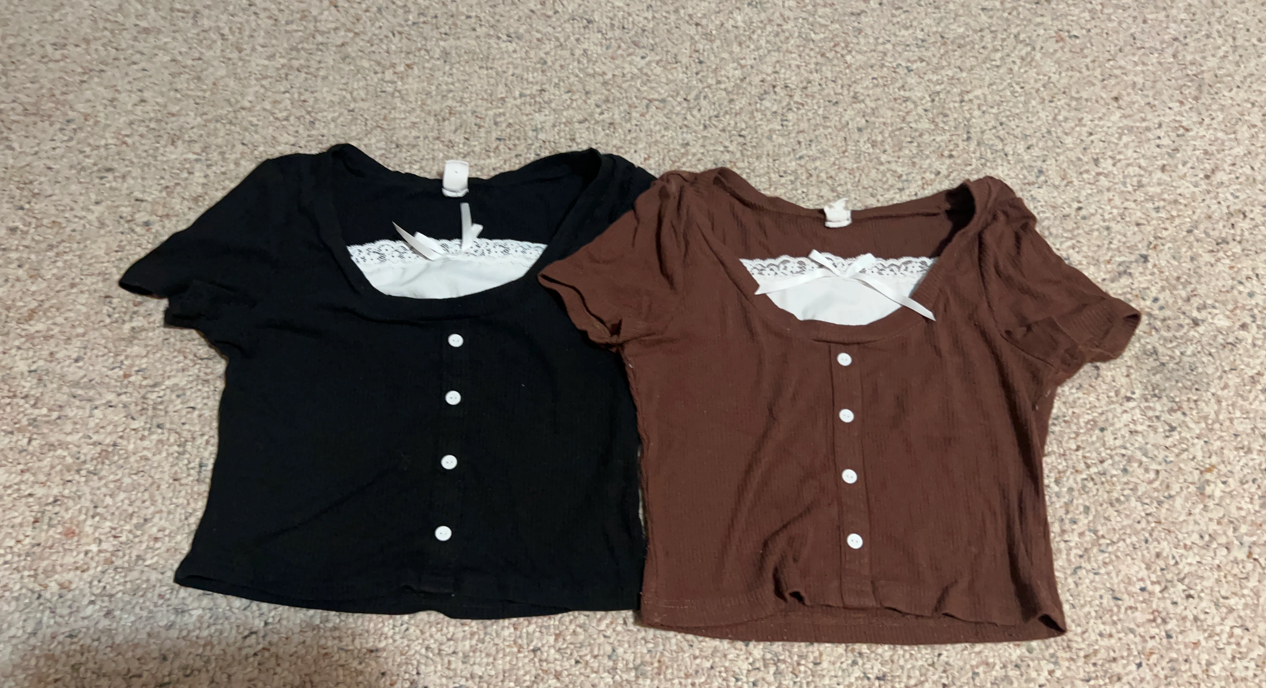 Black and Brown Crop Tops with Lace Trim
