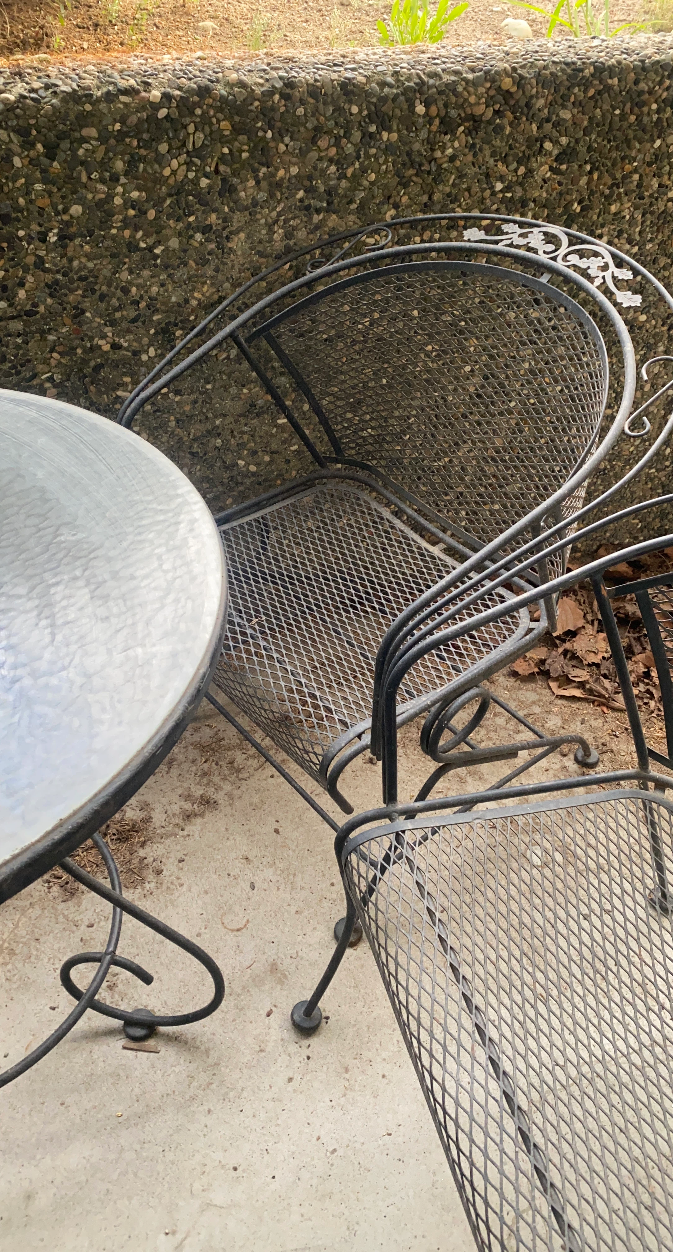 Metal patio table glass top and chairs set