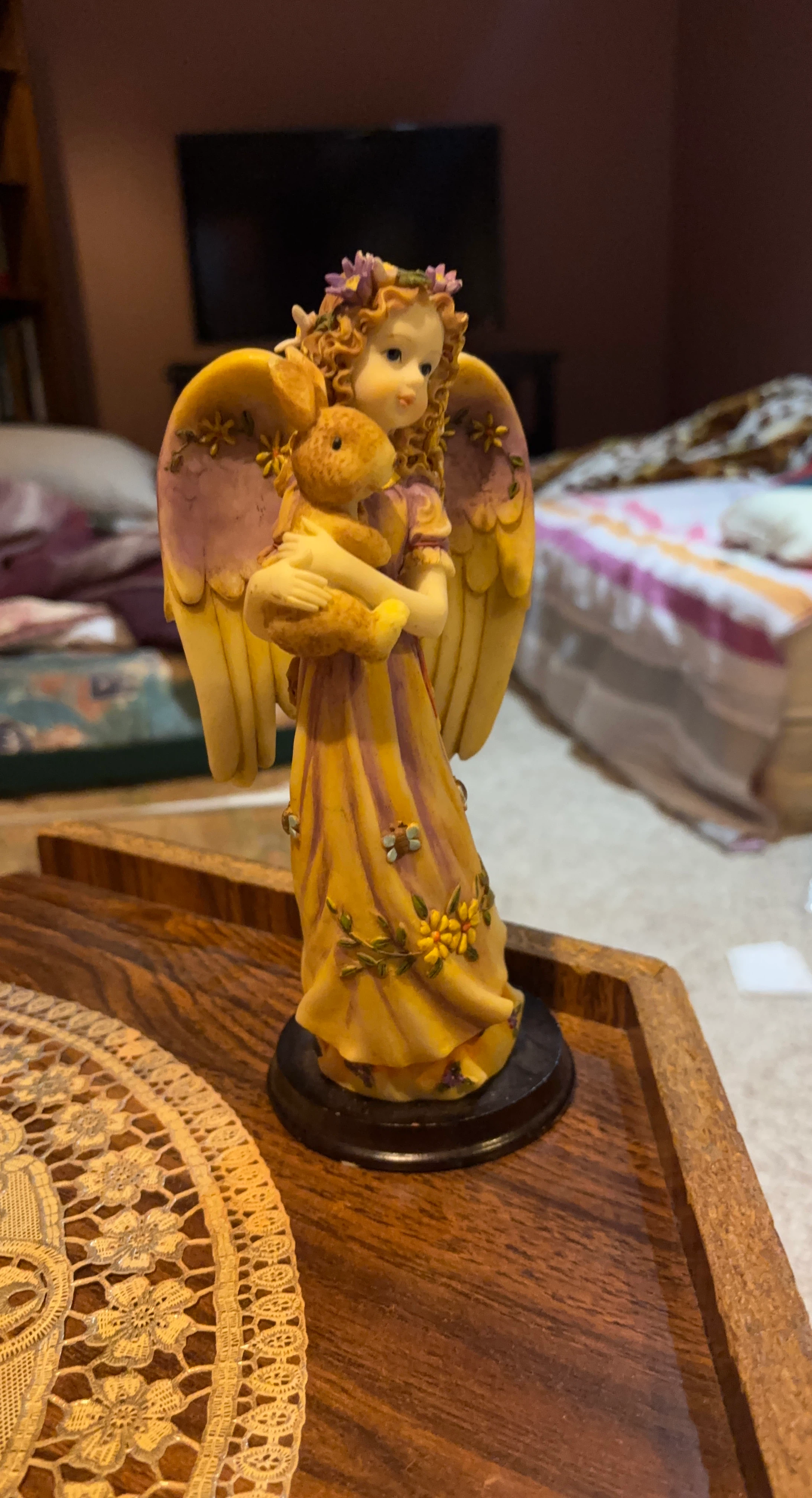 Angel Holding Teddy Bear Figurine