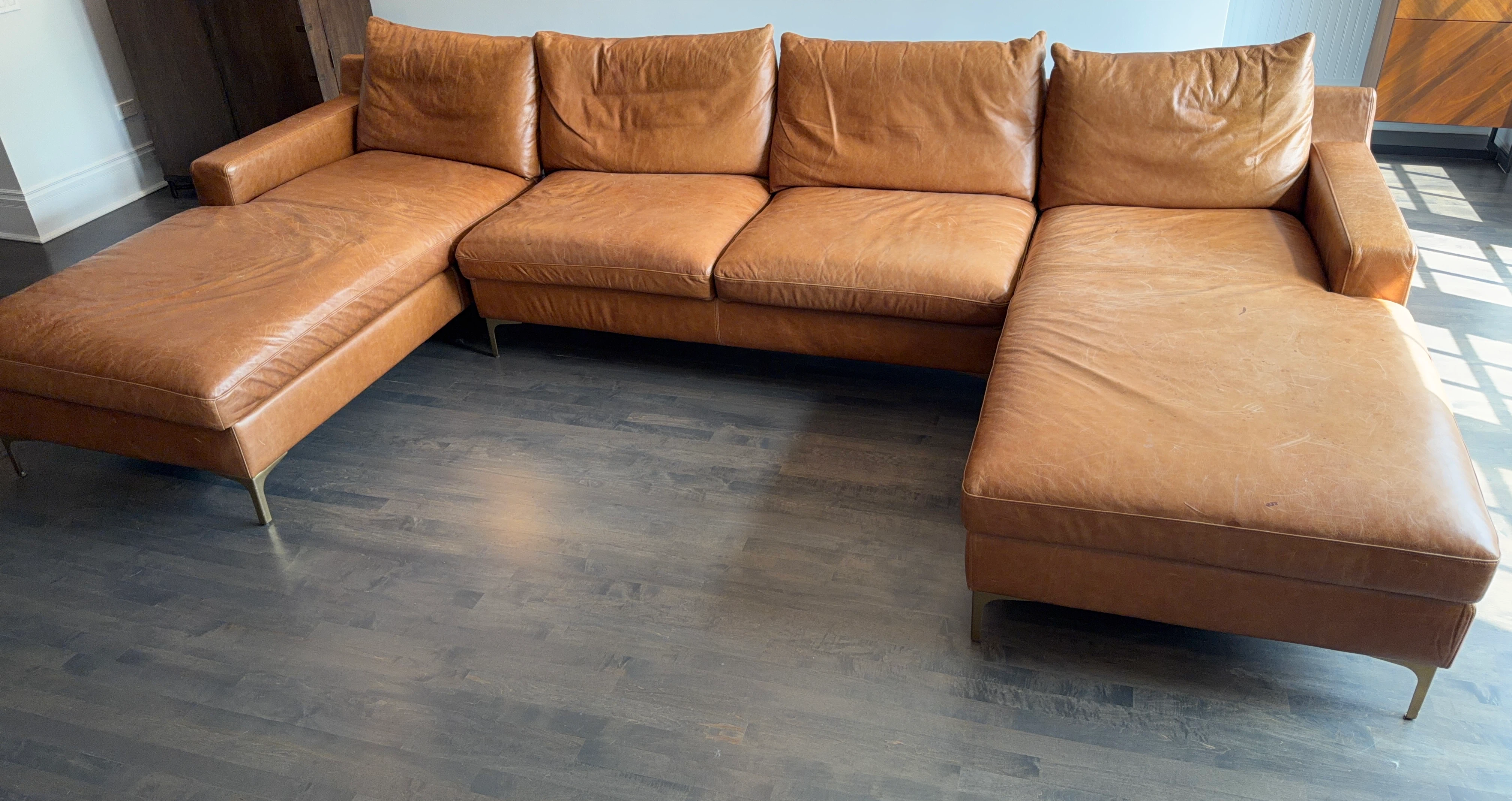 Interior Define Sloan U-Shaped Sectional Sofa - Pecan and Brass