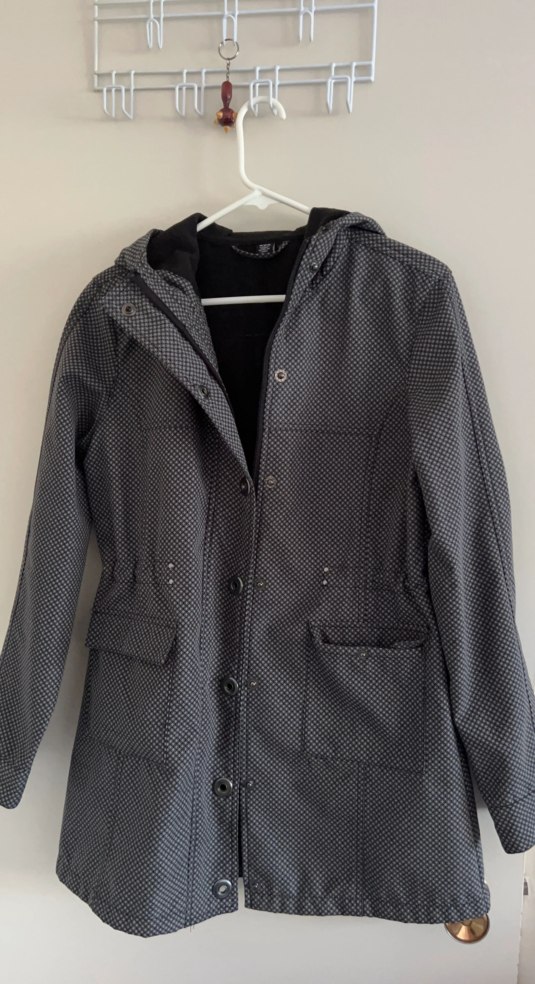 Women's Grey Patterned Hooded Jacket