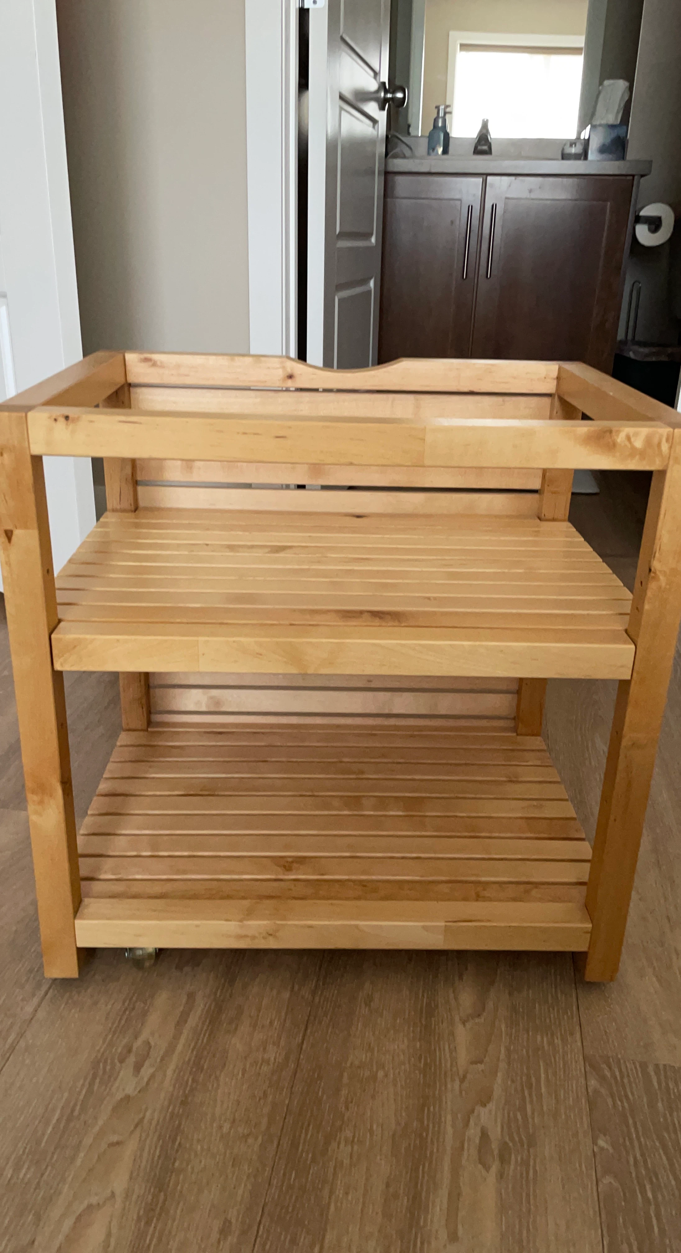Wooden 2-Tier Shelf Unit with Wheels