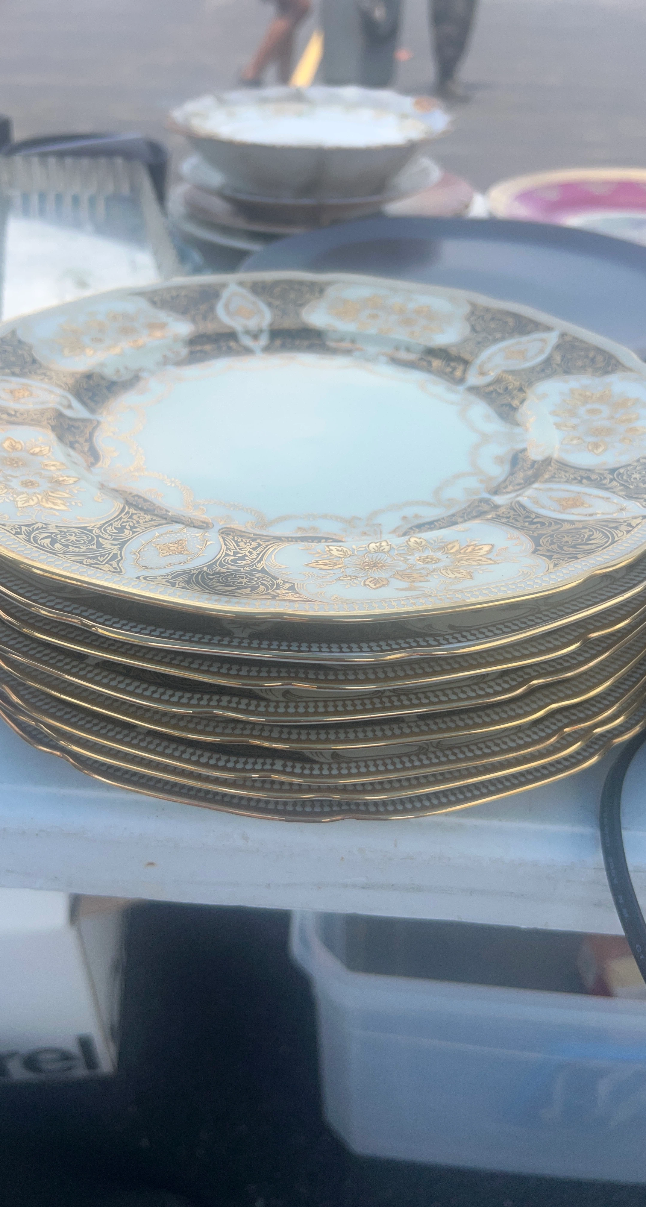 Set of 8 Vintage Gold Floral Dinner Plates