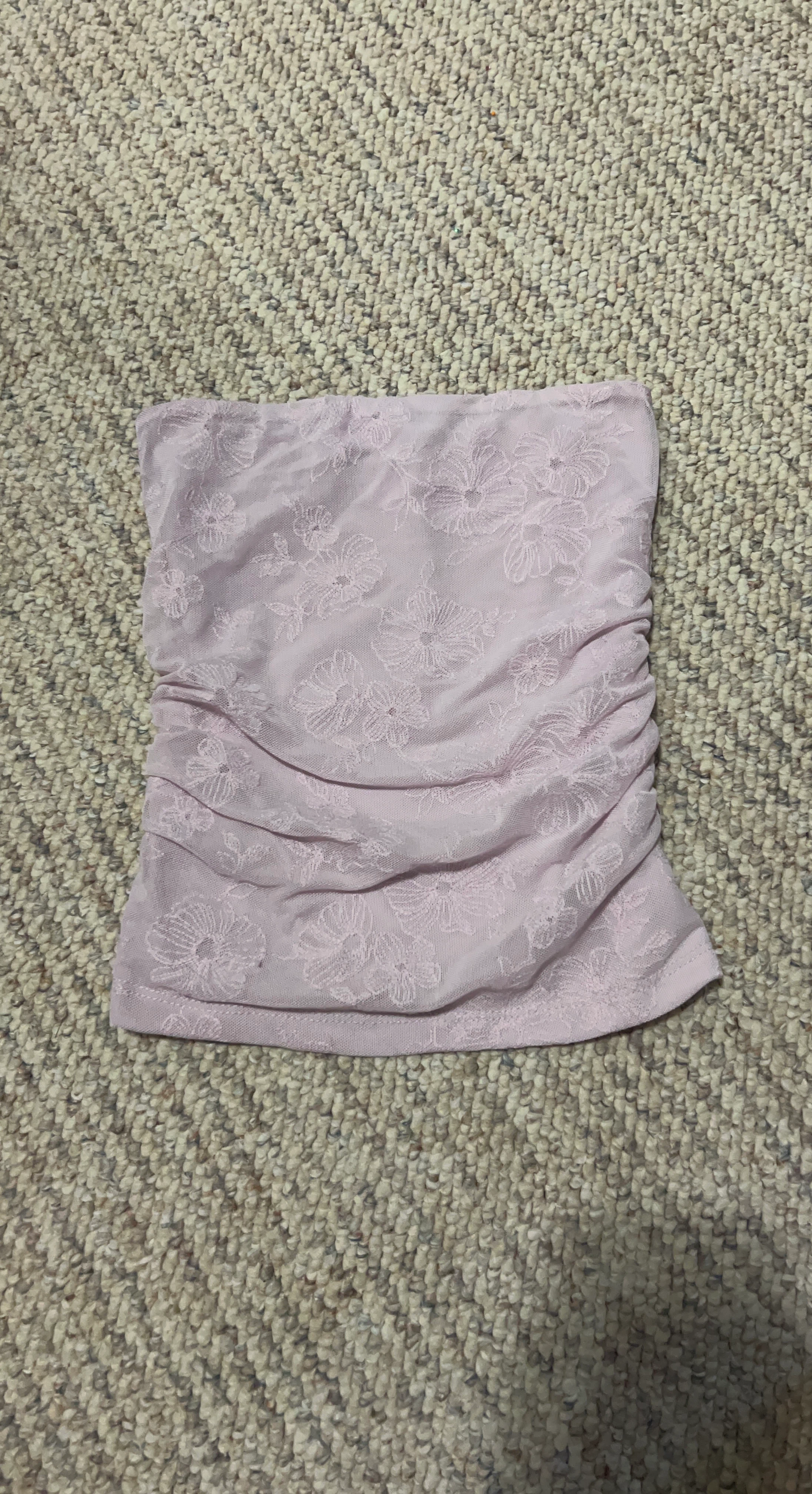 Garage Light Pink Ruched Lace Tube Top