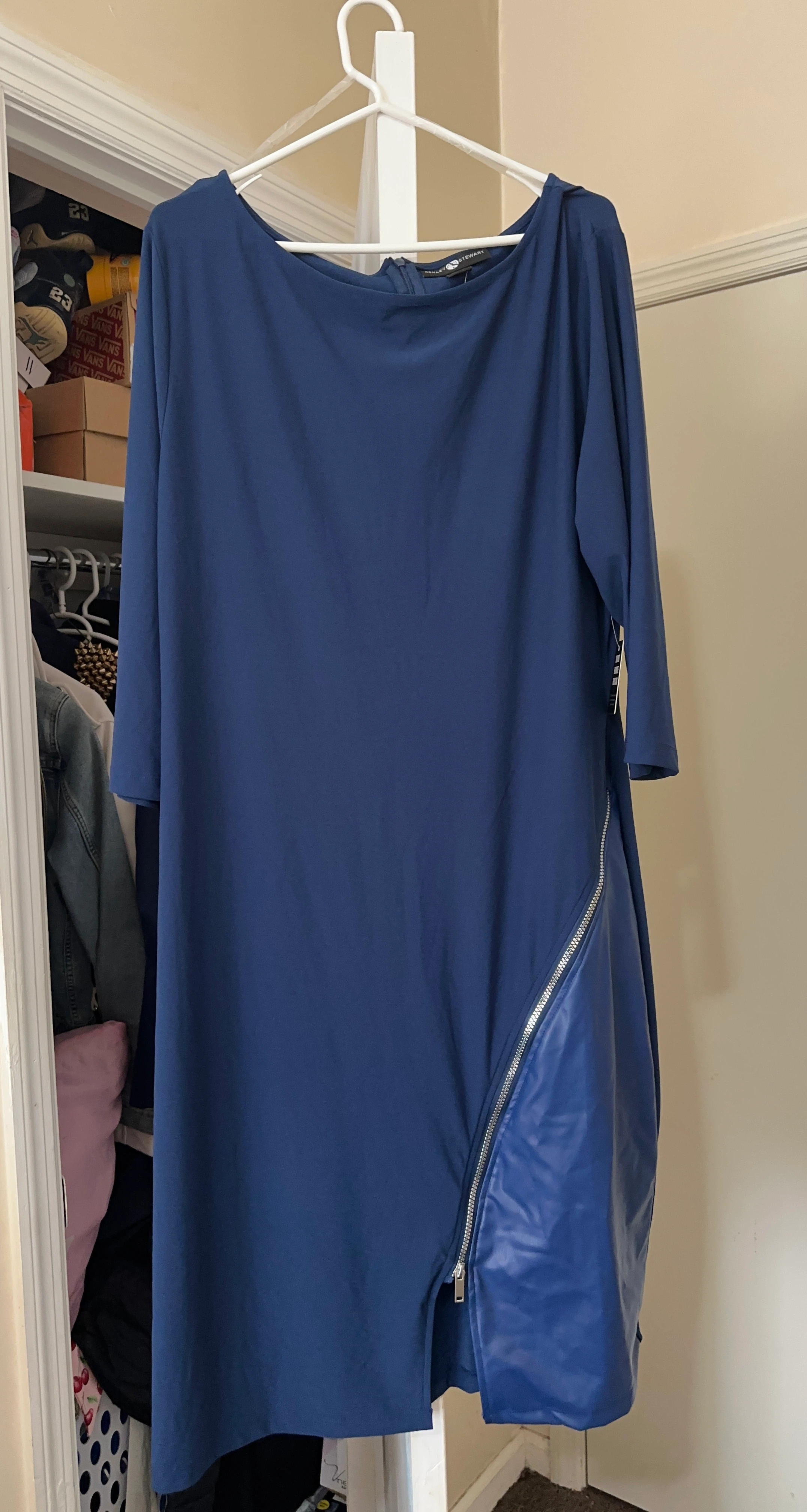 Brand New, Never worn Ashley Stewart Blue Asymmetrical Zip Dress