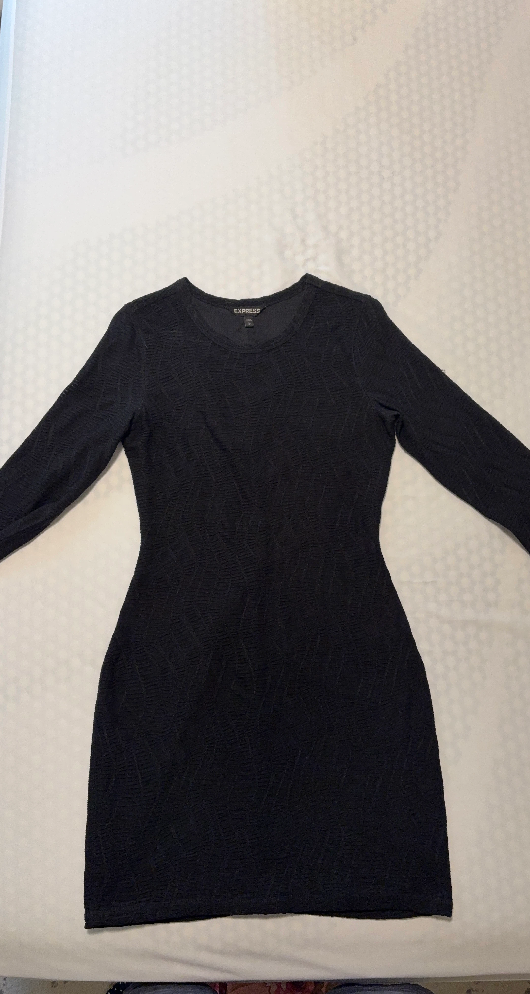 Express Black Textured Long Sleeve Dress