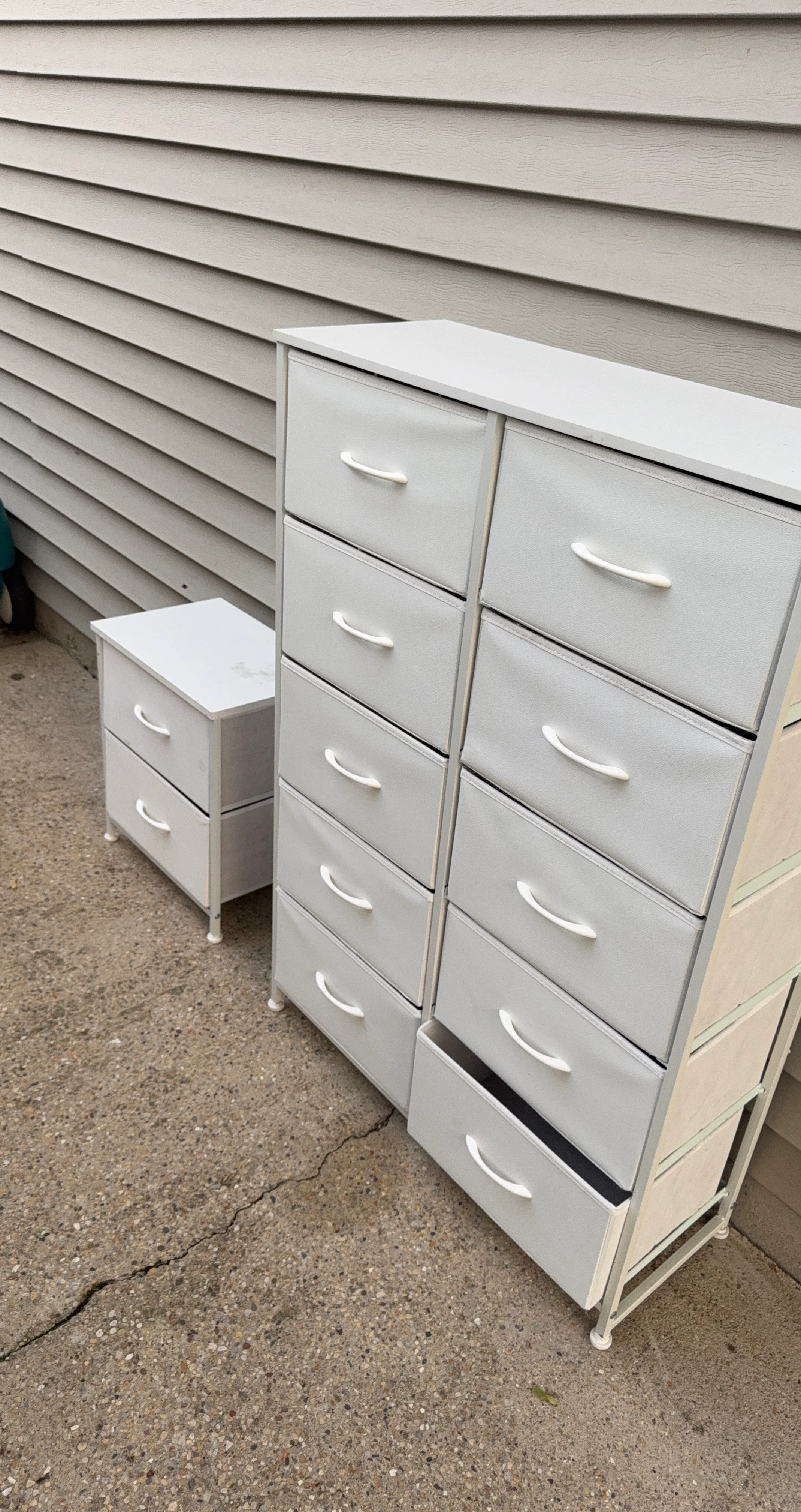 White Fabric Drawer Dresser with Nightstand