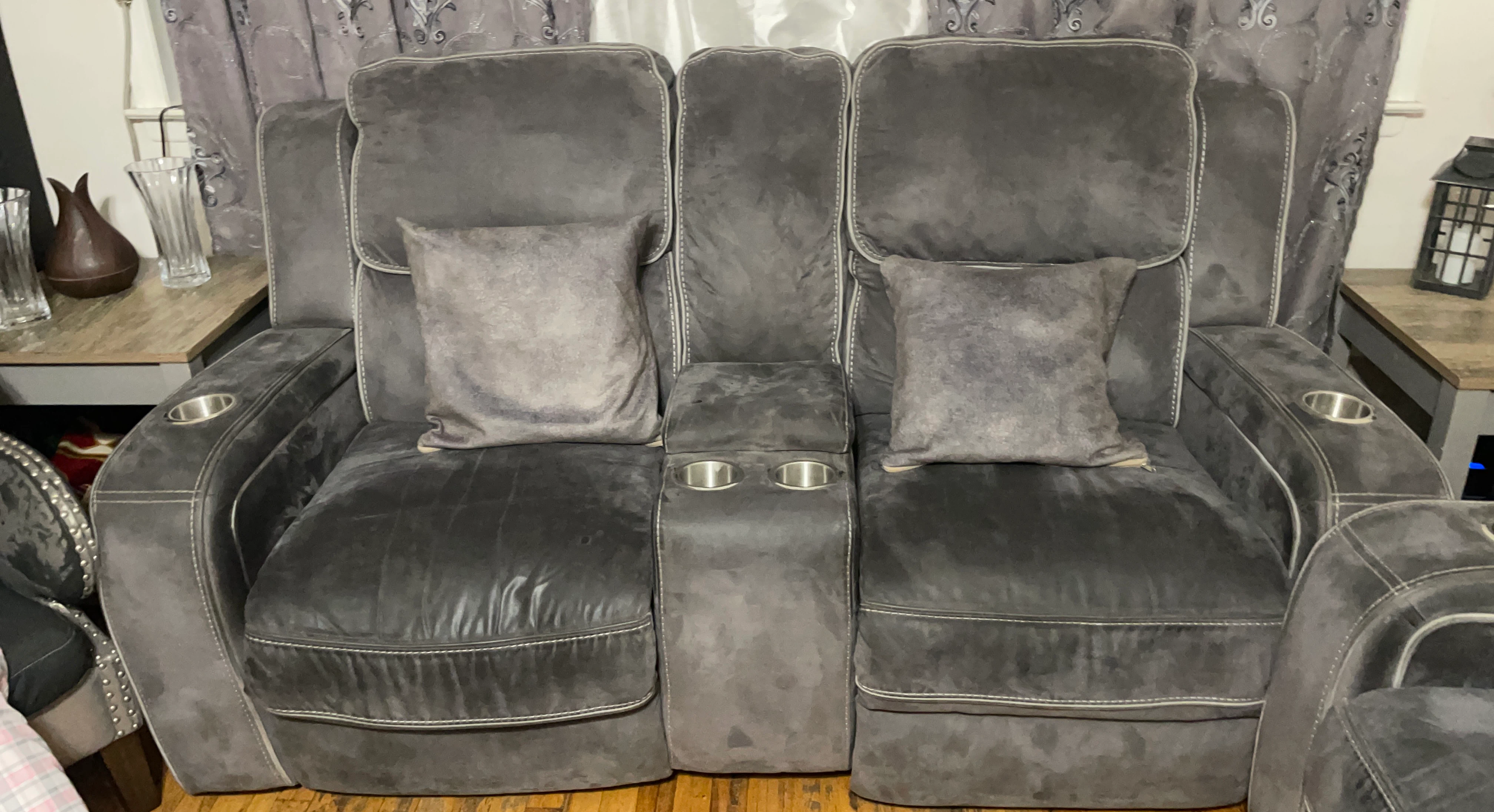 Gray Loveseat Recliner with Cup Holders