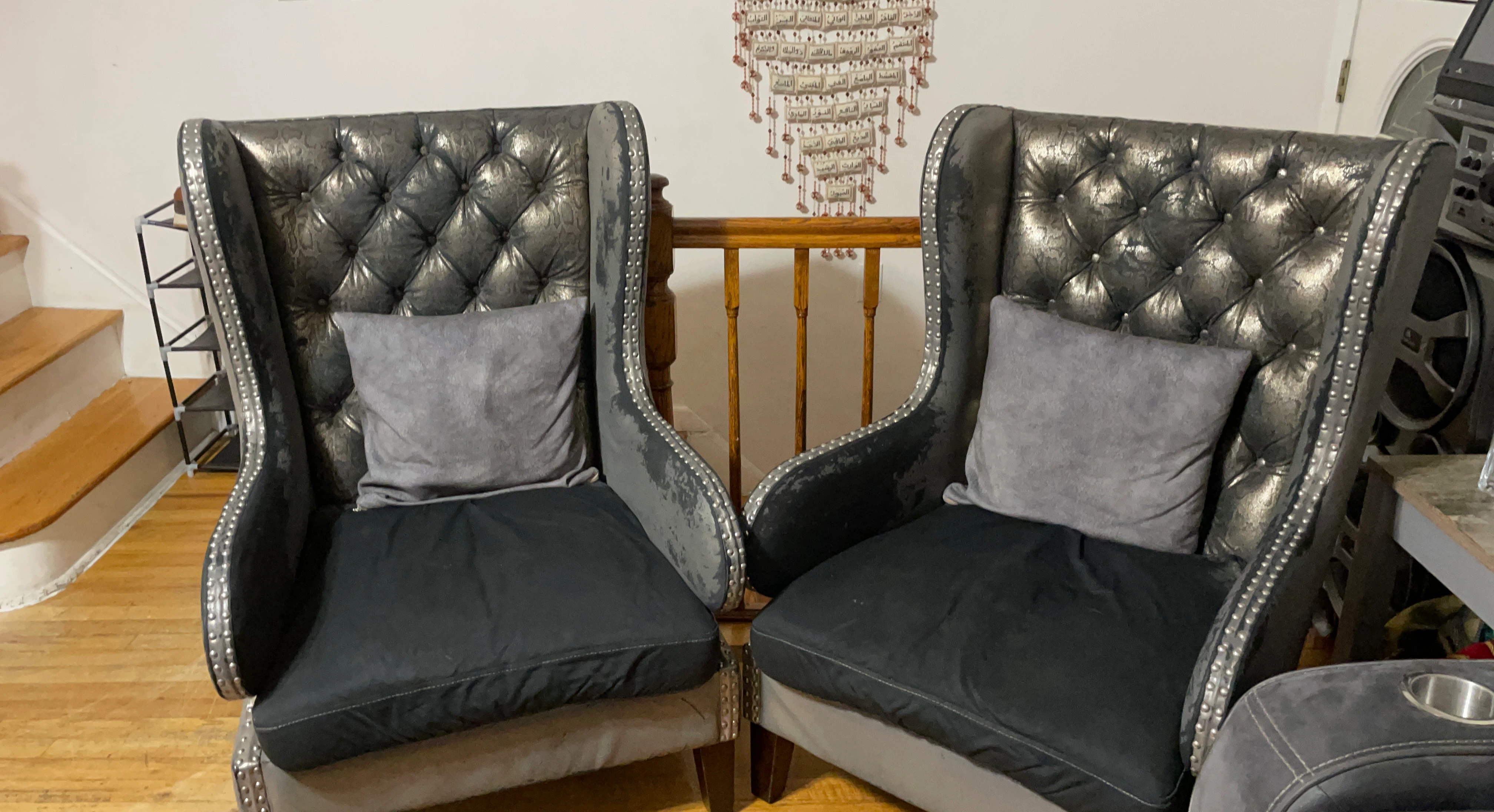 Tufted Accent Chairs with Studded Trim (Set of 2)