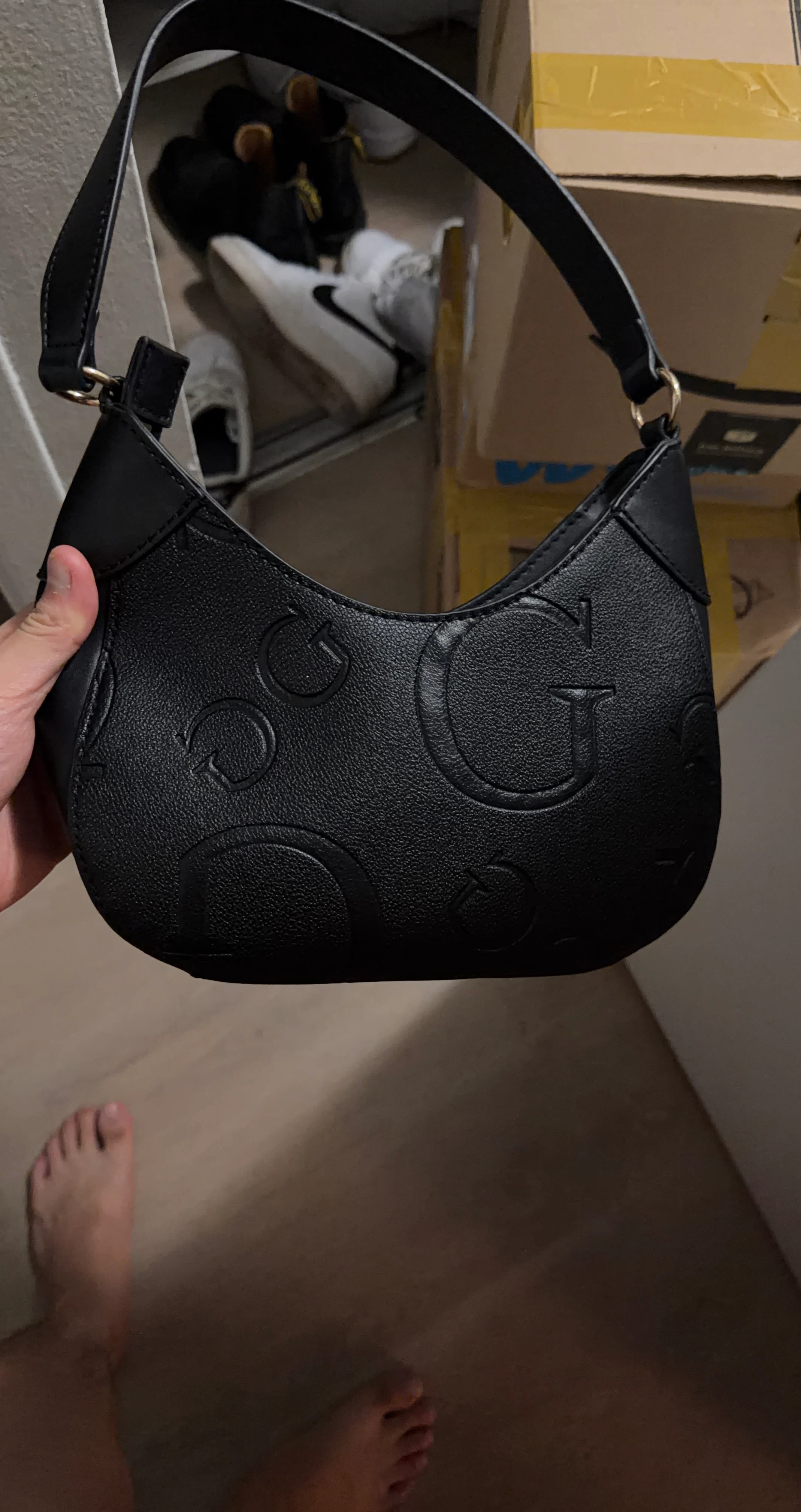 Guess Black Embossed Logo Shoulder Bag