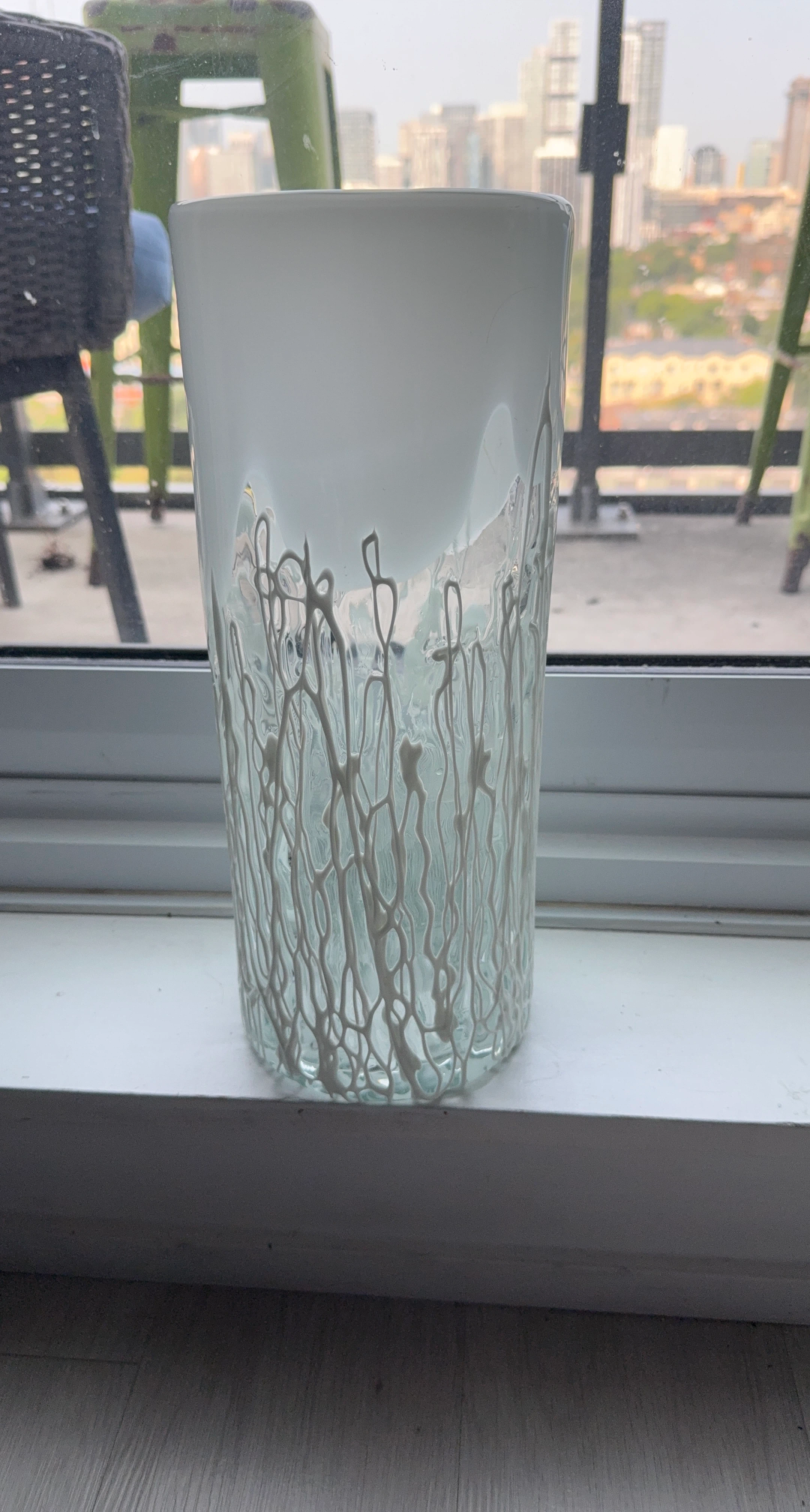 White hand blown vase