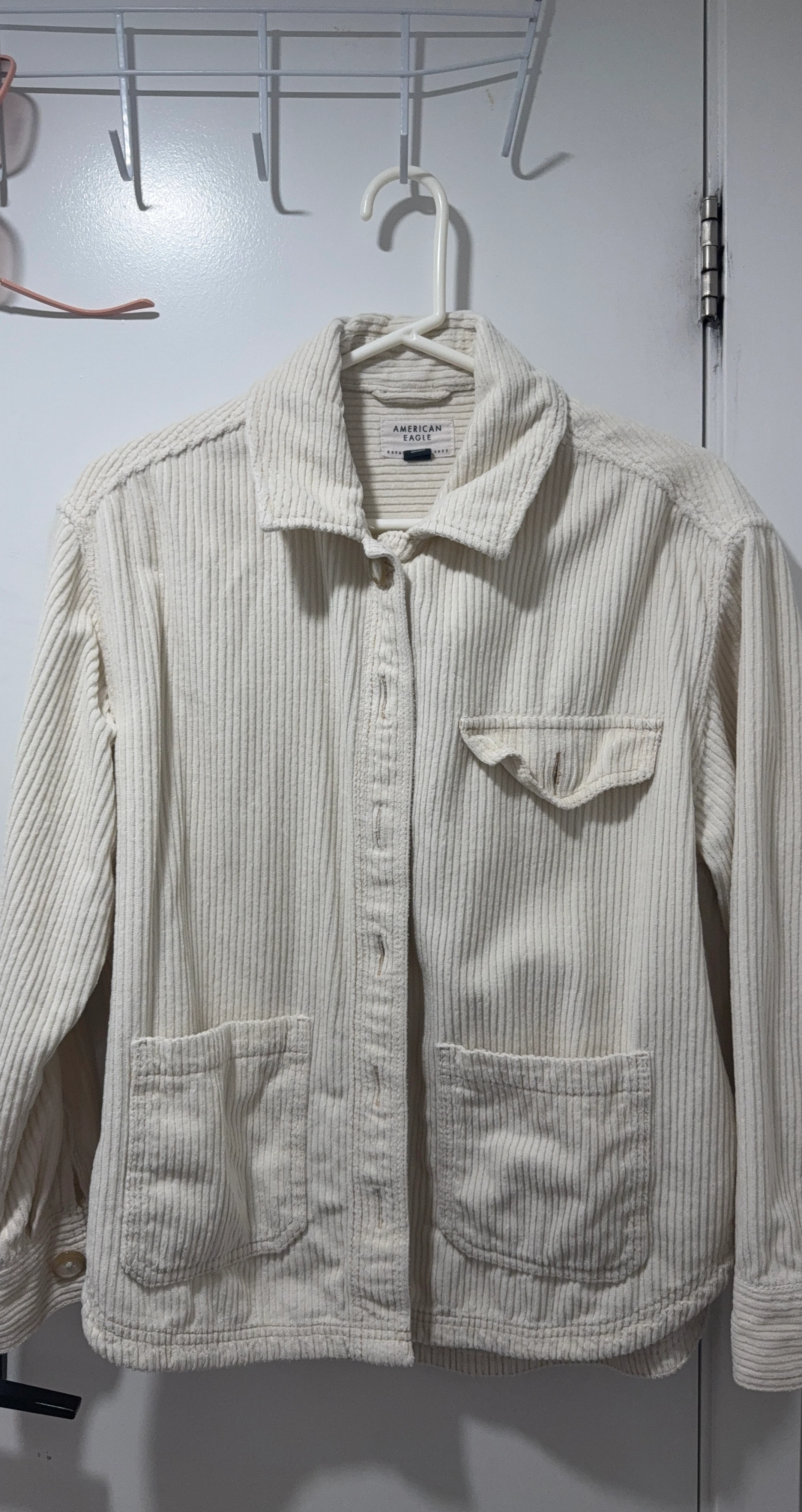 American Eagle Corduroy Button-Up Shirt Jacket - Cream