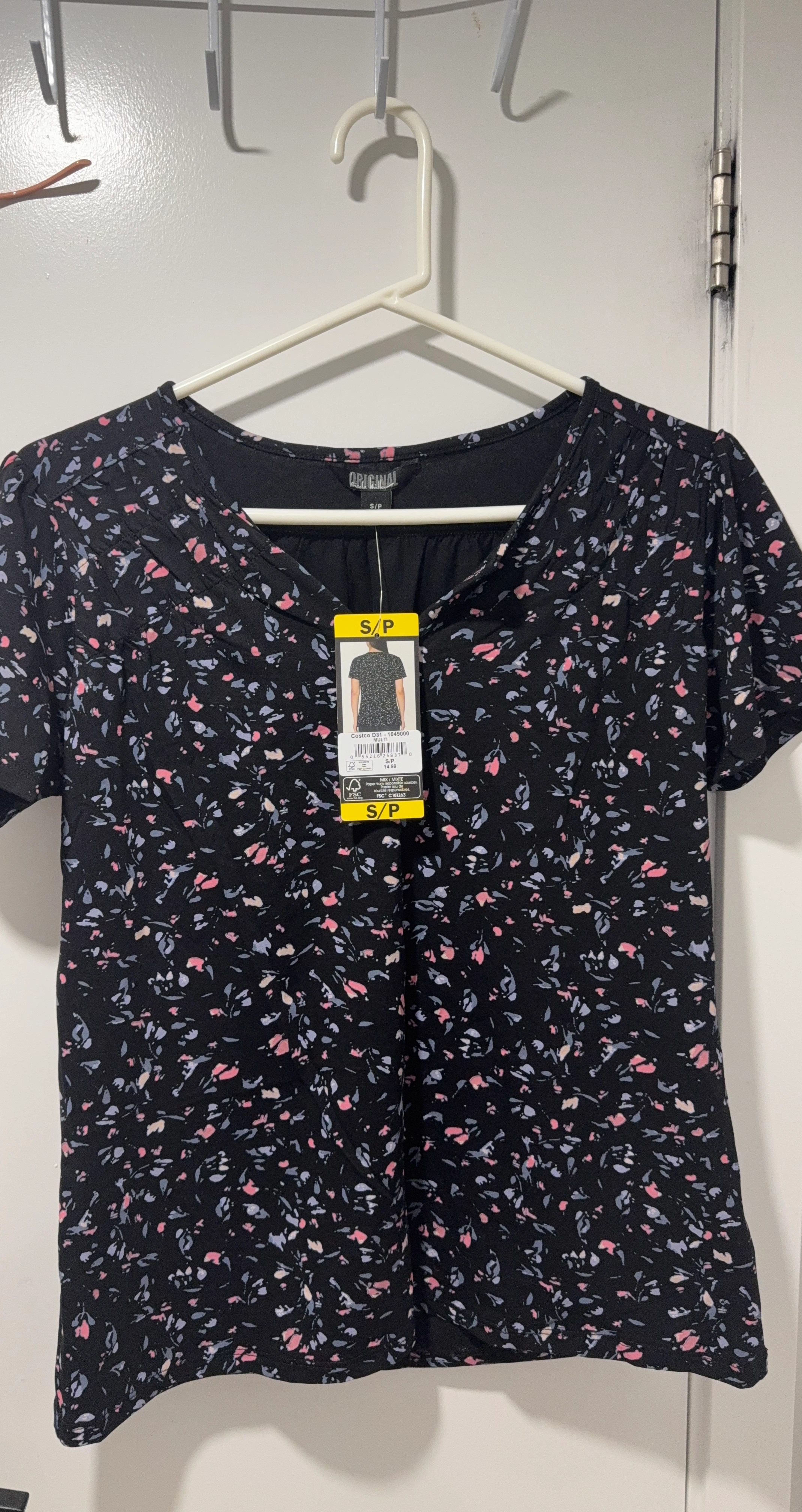 Original Black Floral Print Short Sleeve Top - S/P