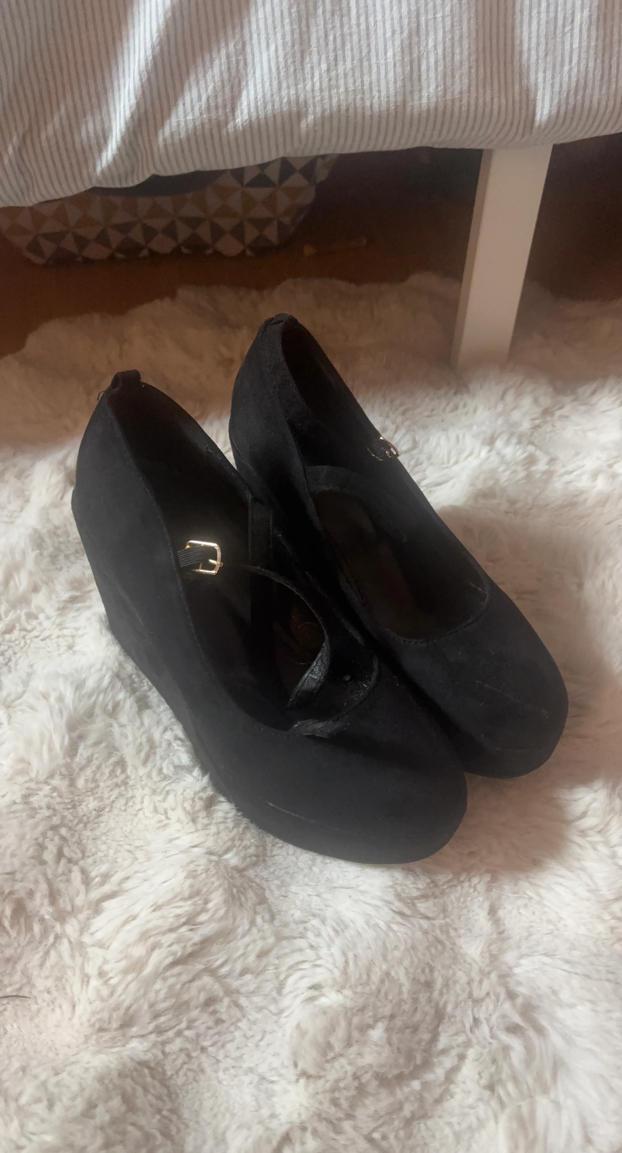 Black Wedge Mary Jane Heels