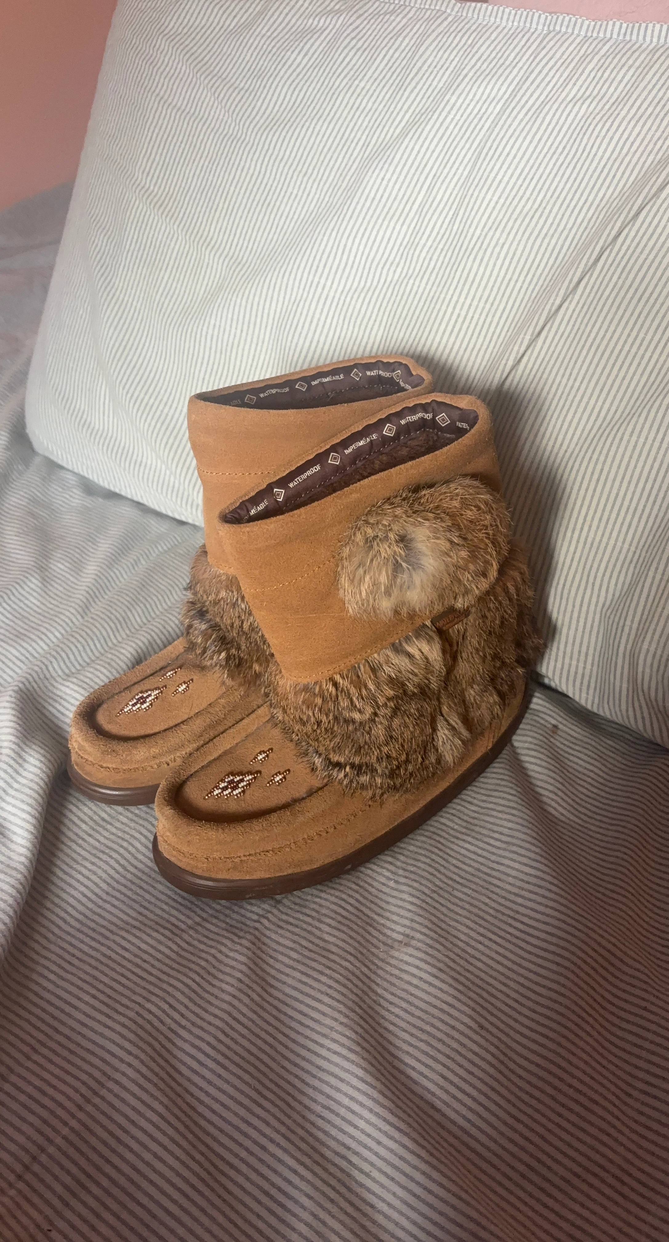 Camel Suede Boots with Fur Trim