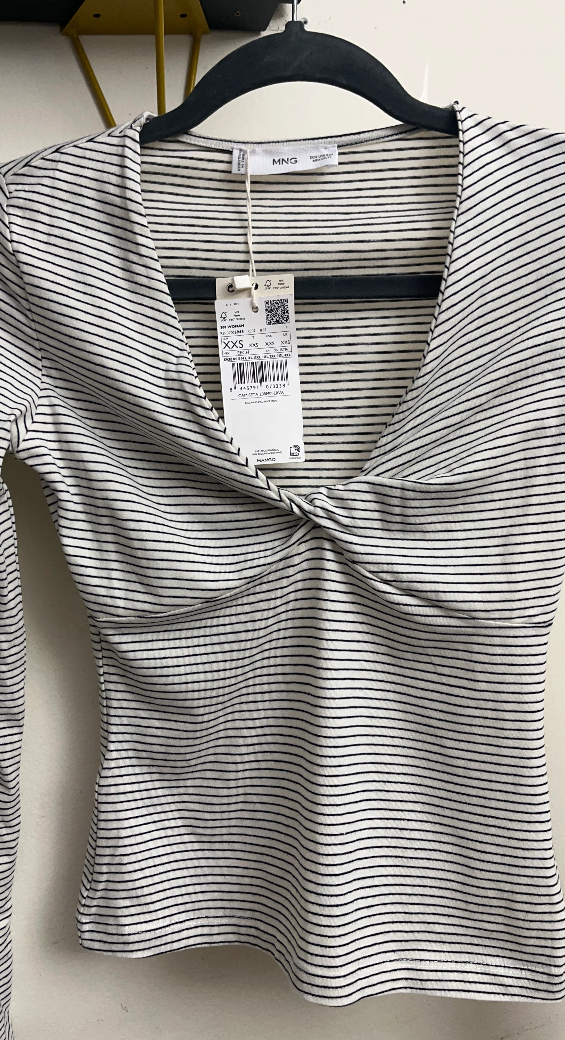 Mango Striped Twist Front Long Sleeve Top