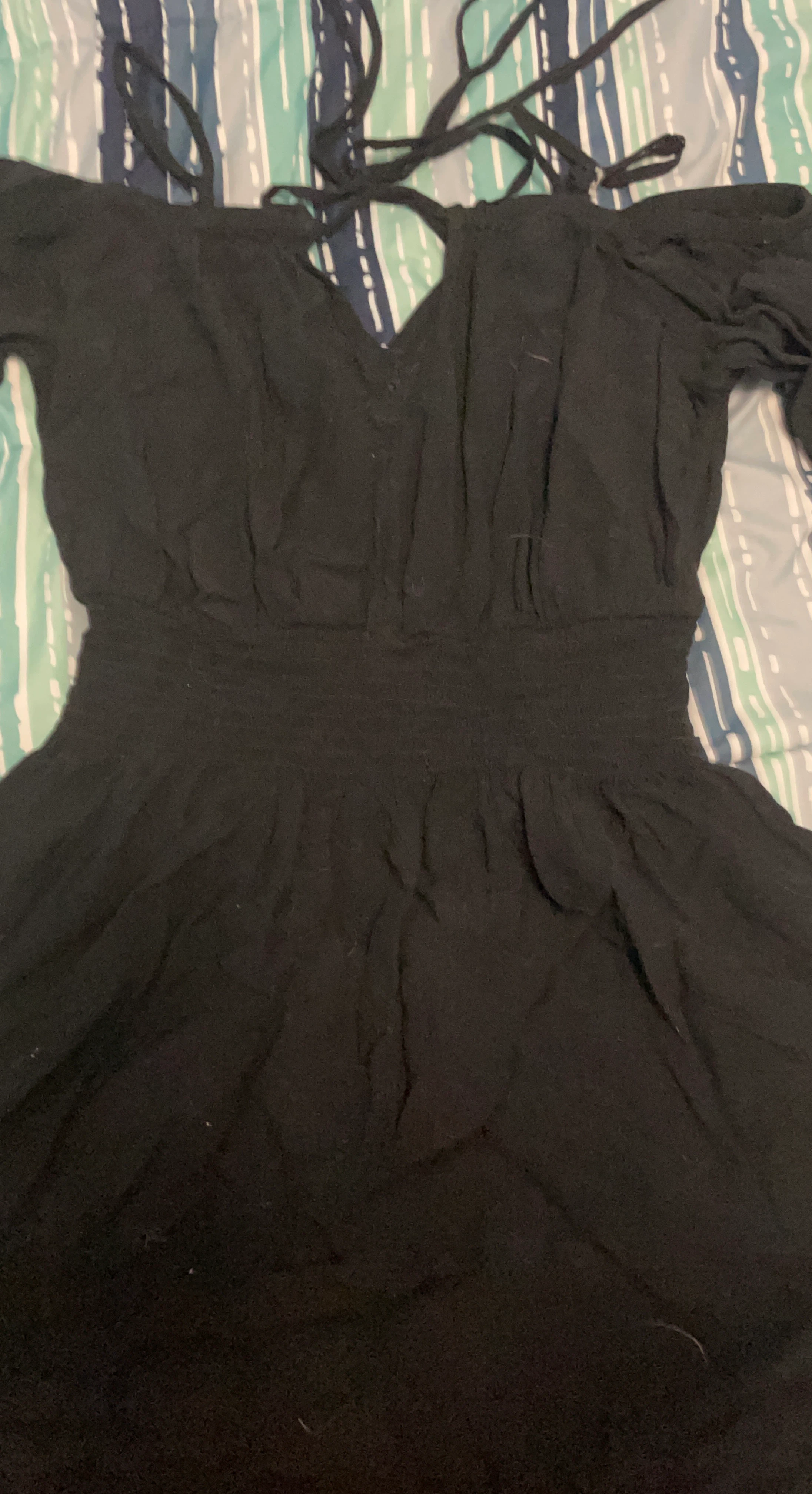 Black Smocked Waist Dress