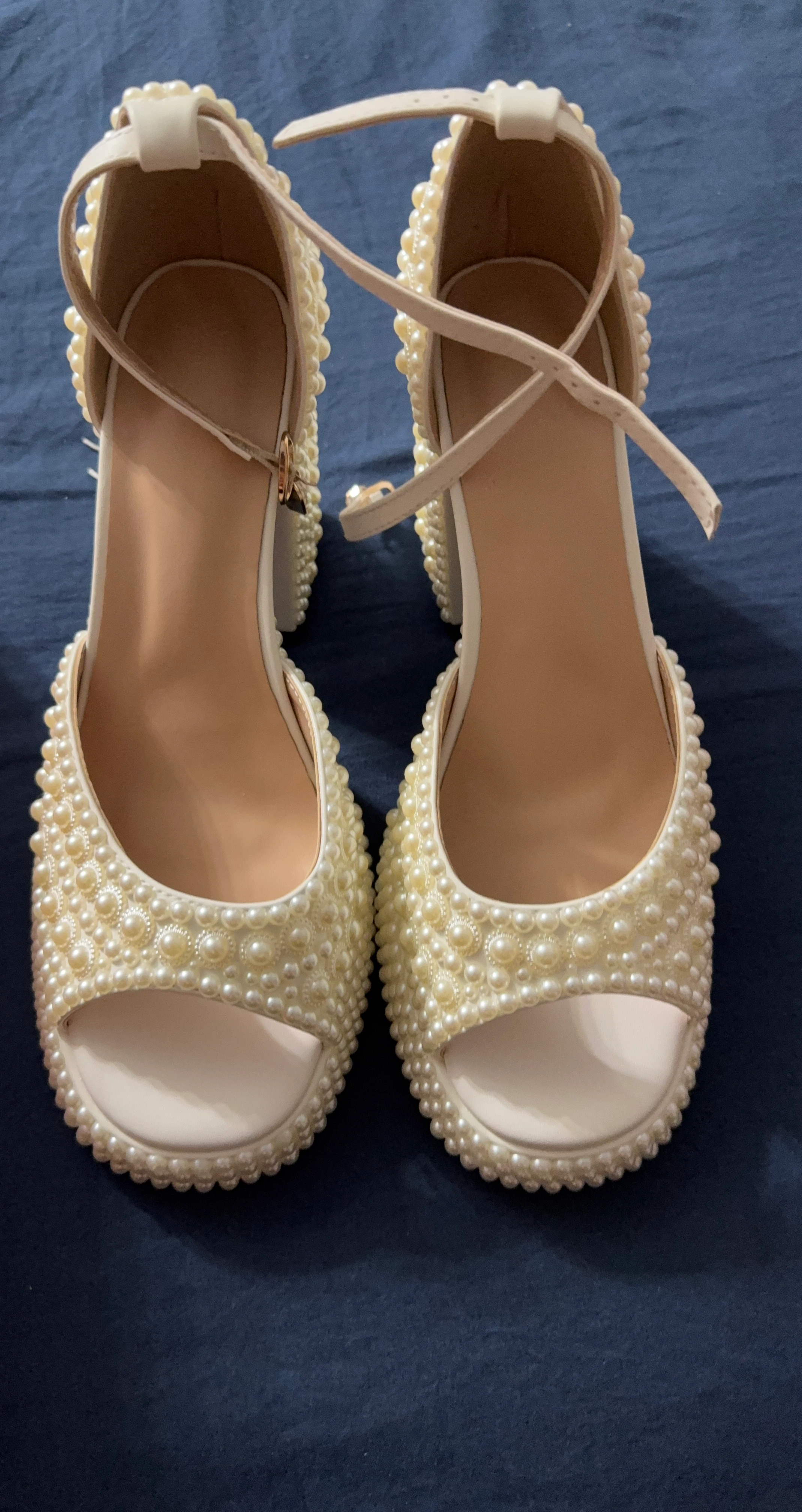 White Pearl Embellished Heels