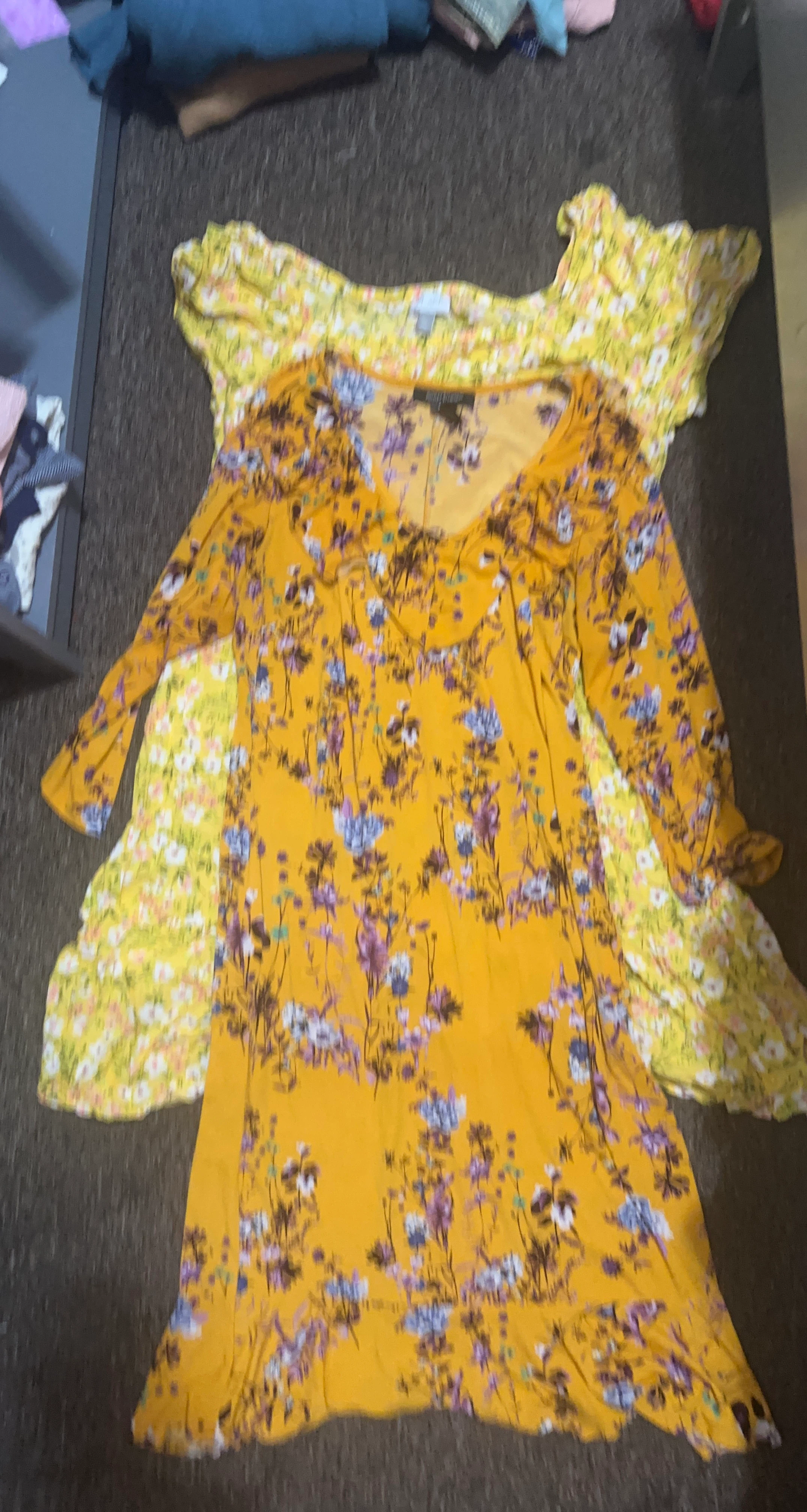Yellow Floral Print Dresses