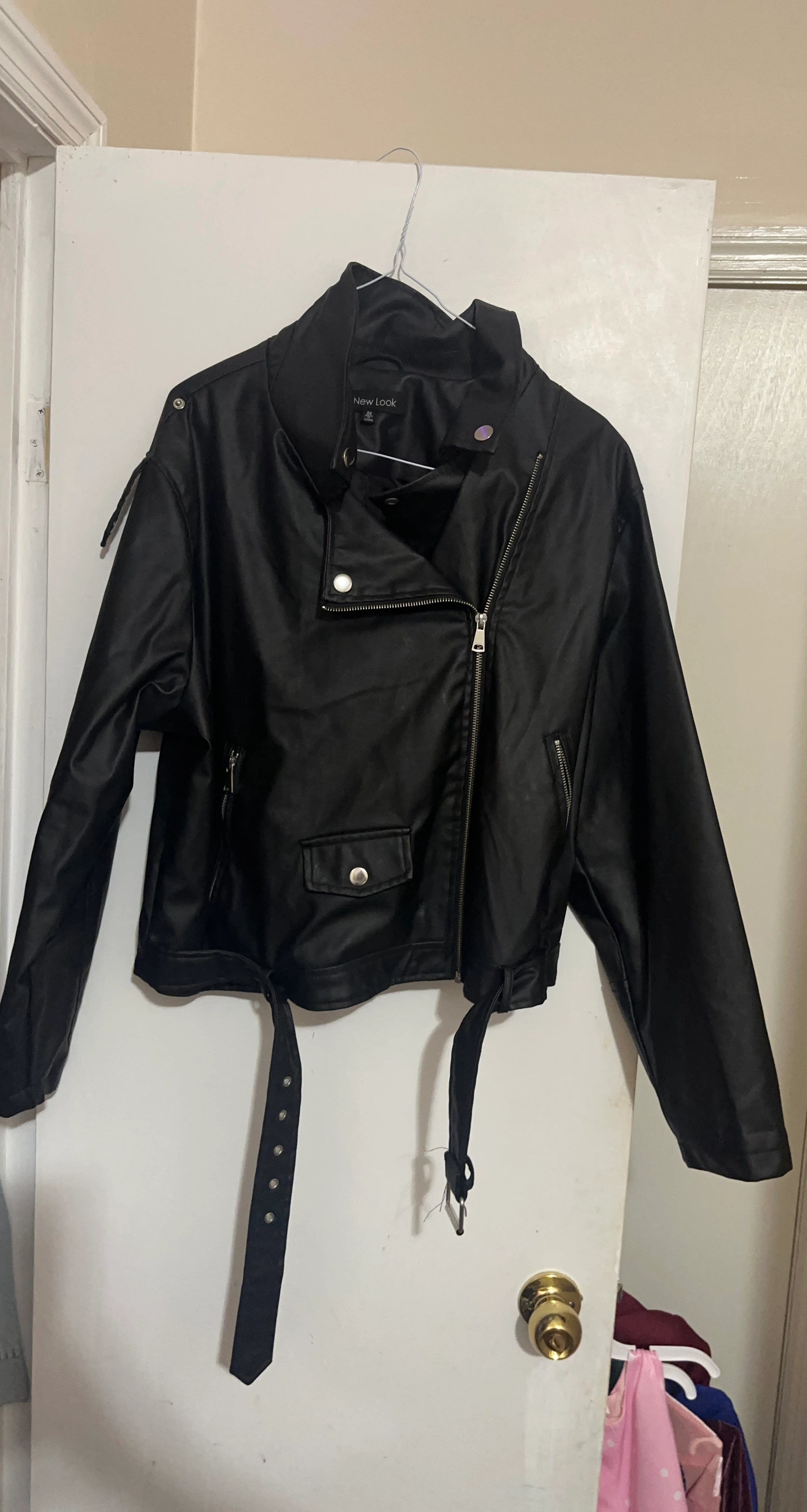Plus sized Black Faux Leather Biker Jacket