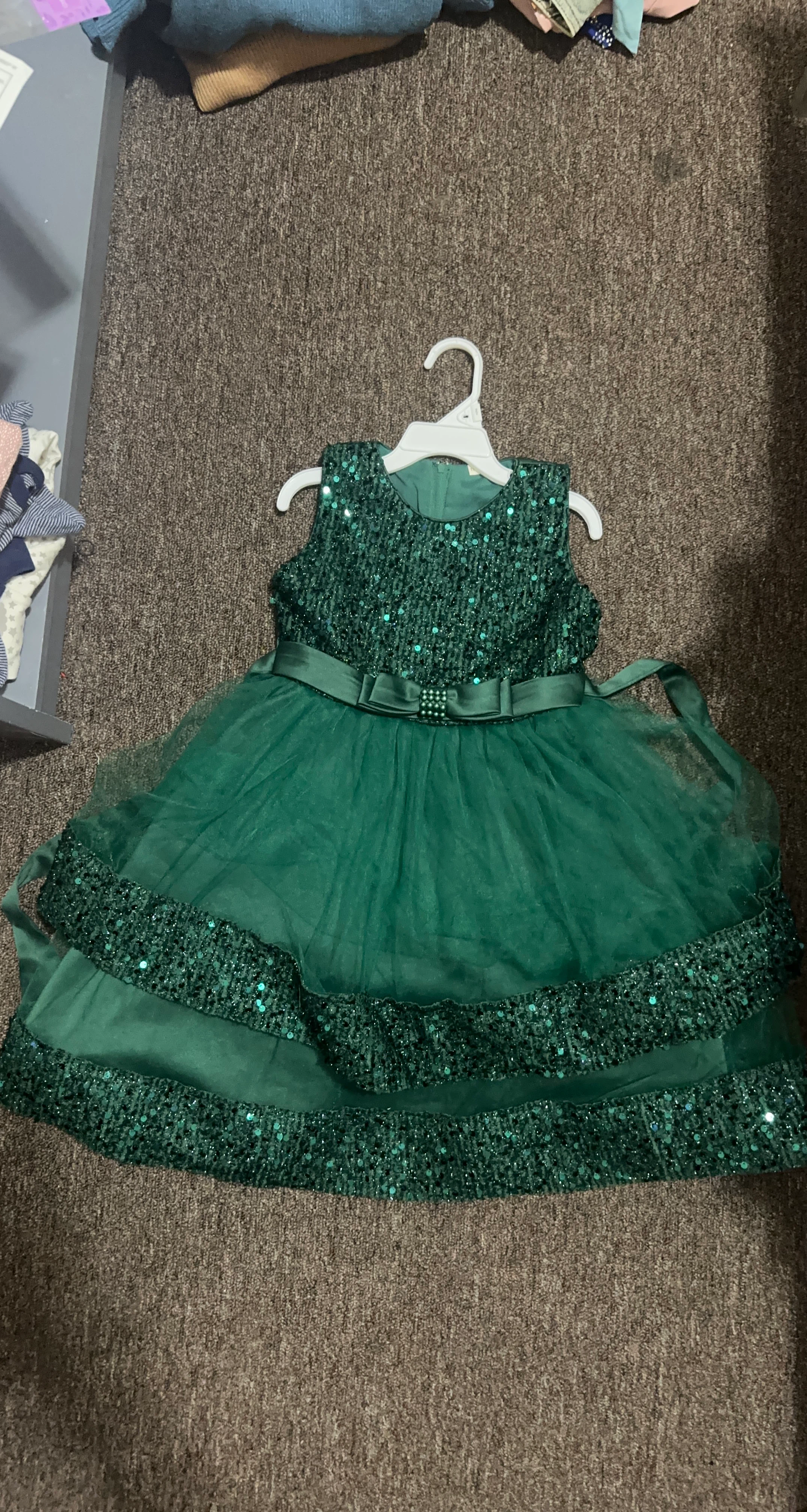 Girls Green Sequin Tulle Dress