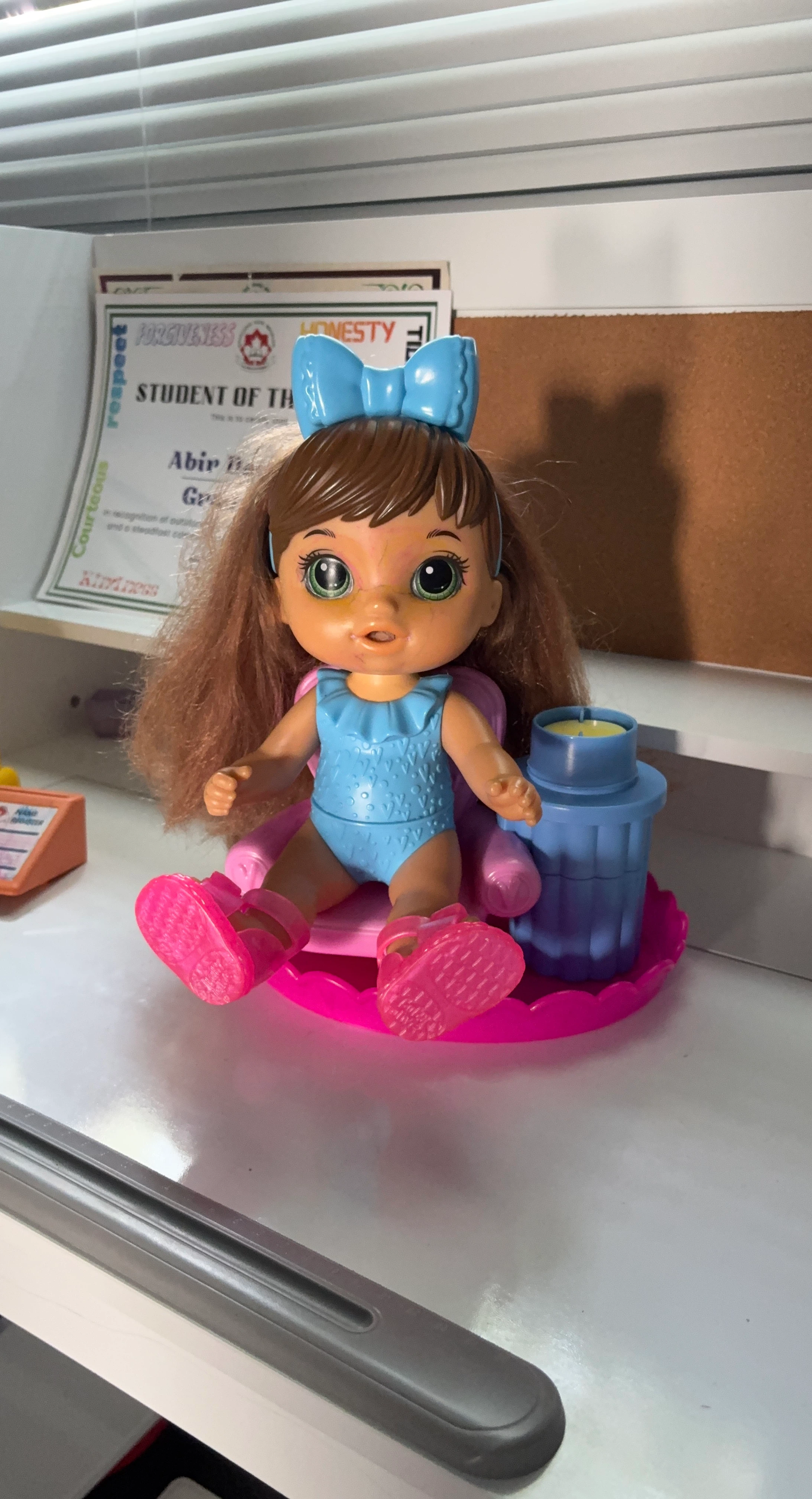 Baby Doll with Blue Swimsuit and Pink Accessories