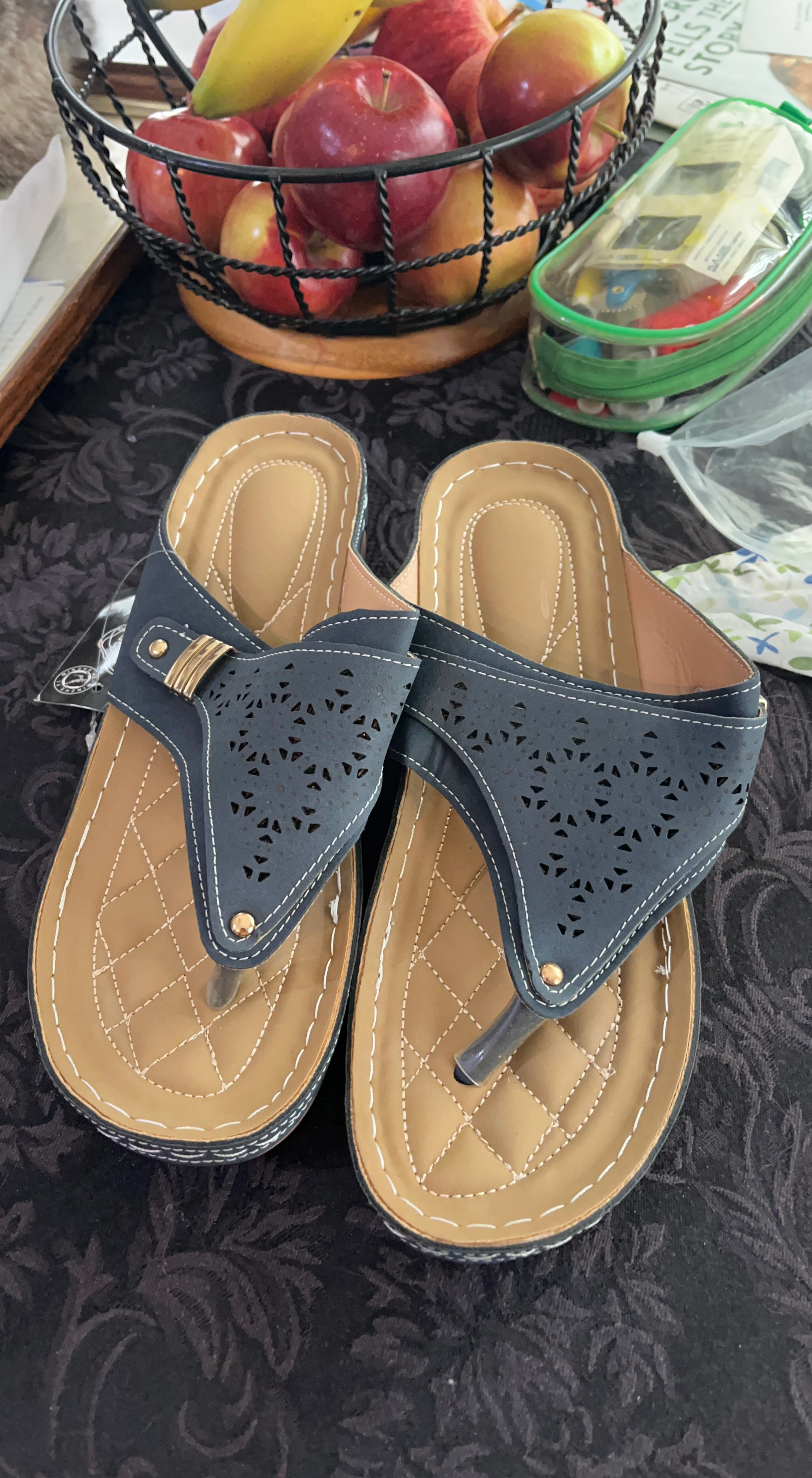 Women's Dark Blue Thong Sandals - photo 2