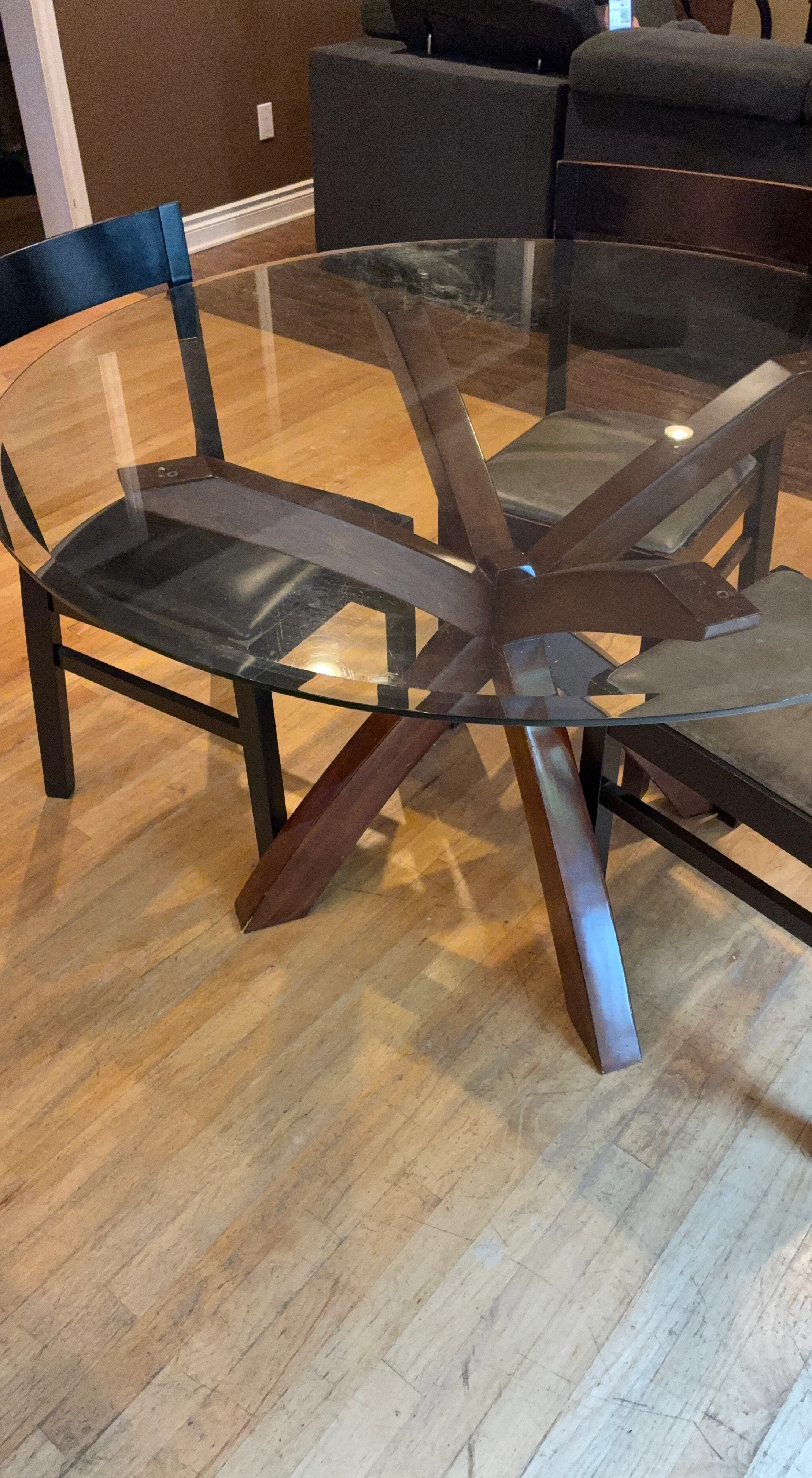 Glass Dining Table with Wooden Base