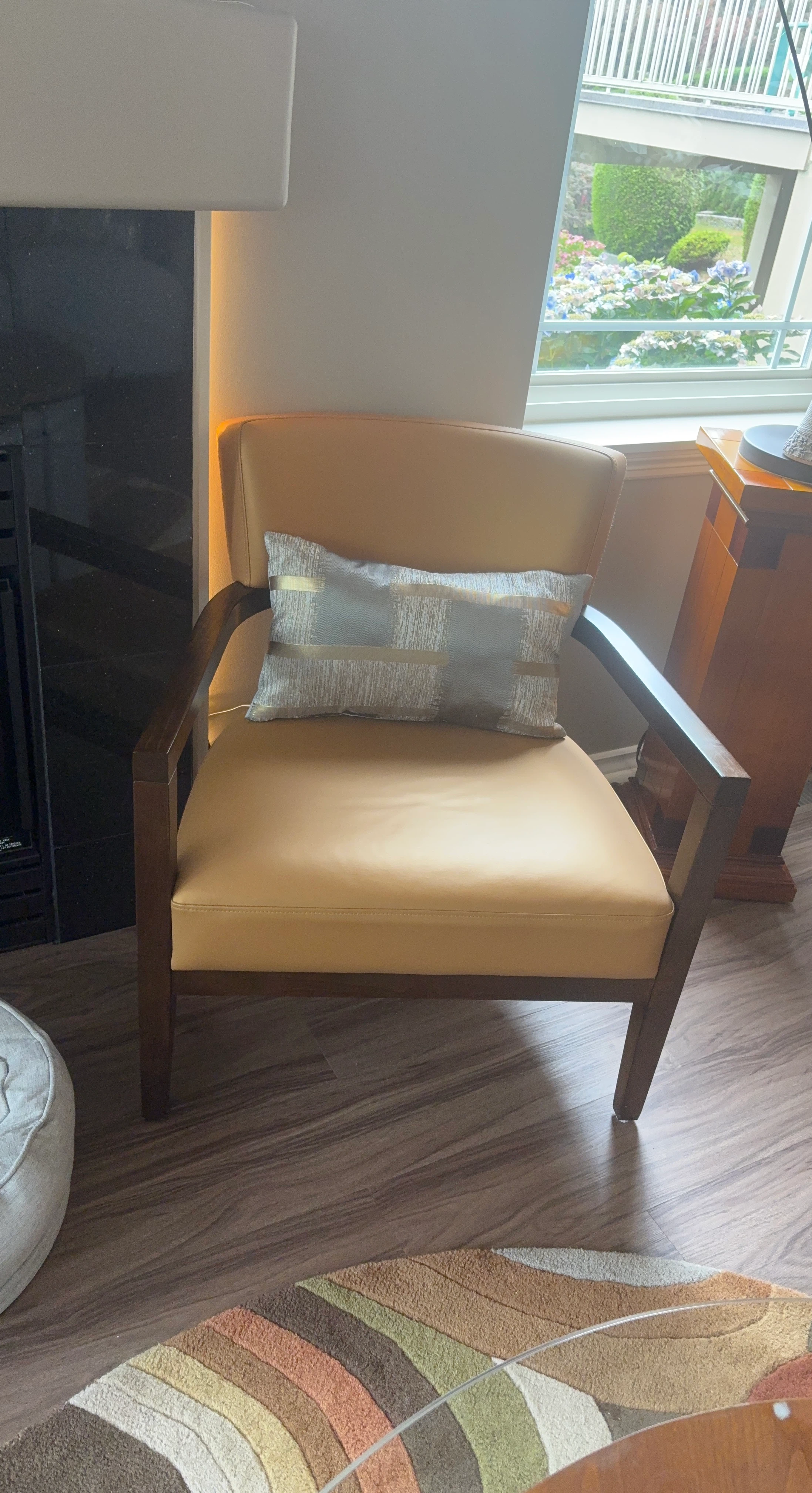 2 Armchair with Tan Upholstery and Wooden Frame