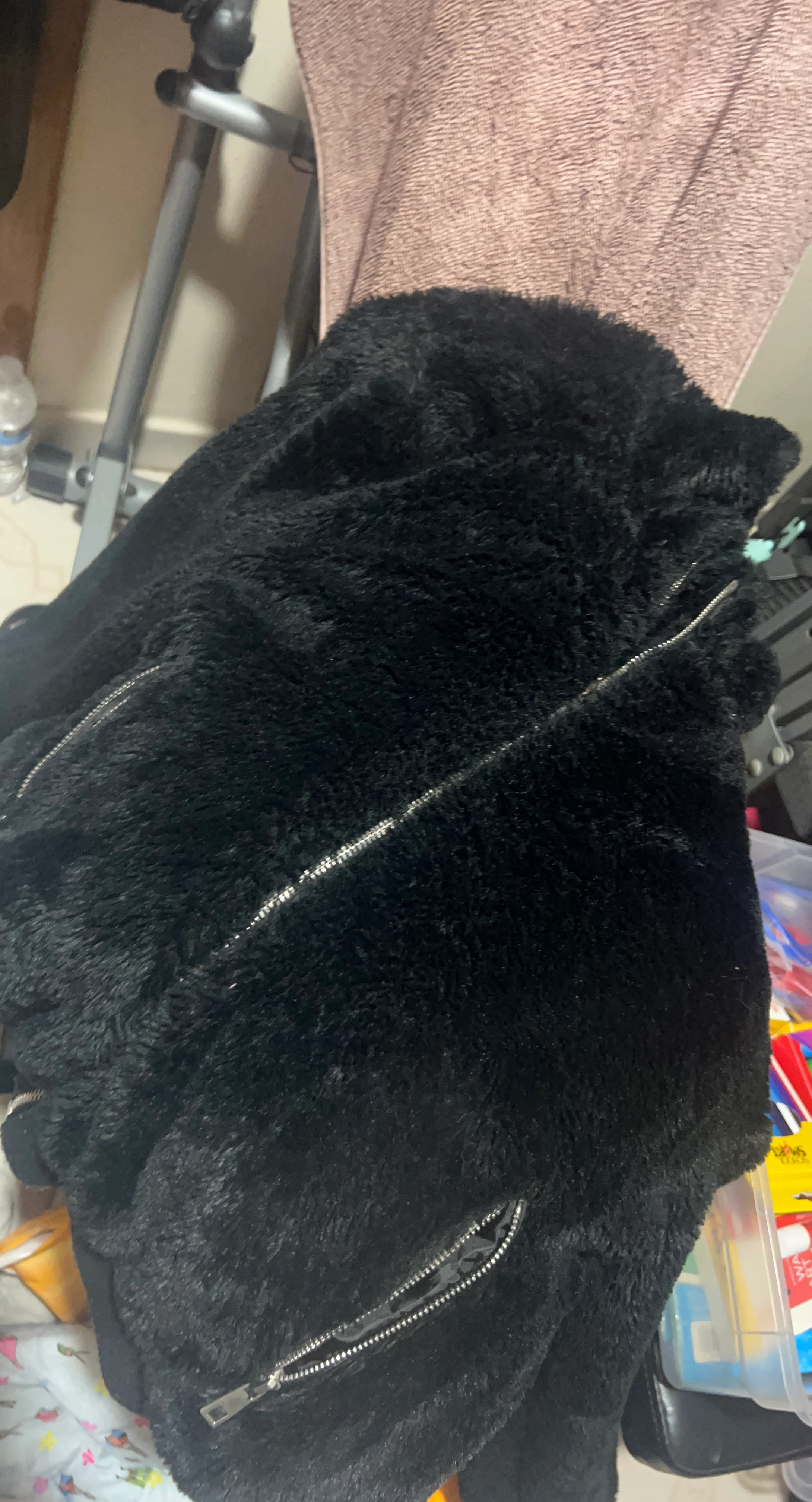 Black Fuzzy Jacket with Zippers