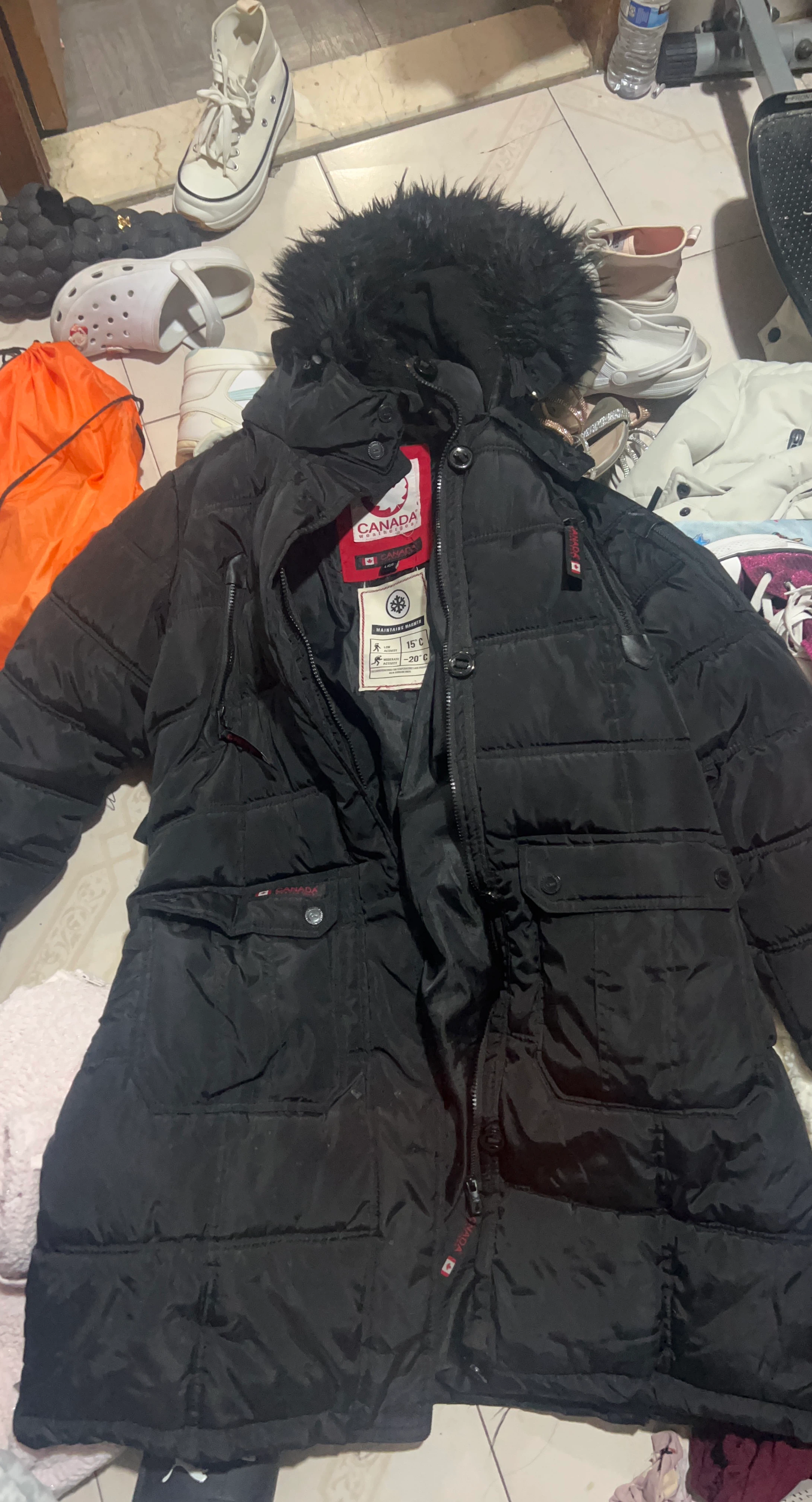 Canada Weather Gear Black Puffer Jacket with Fur Hood