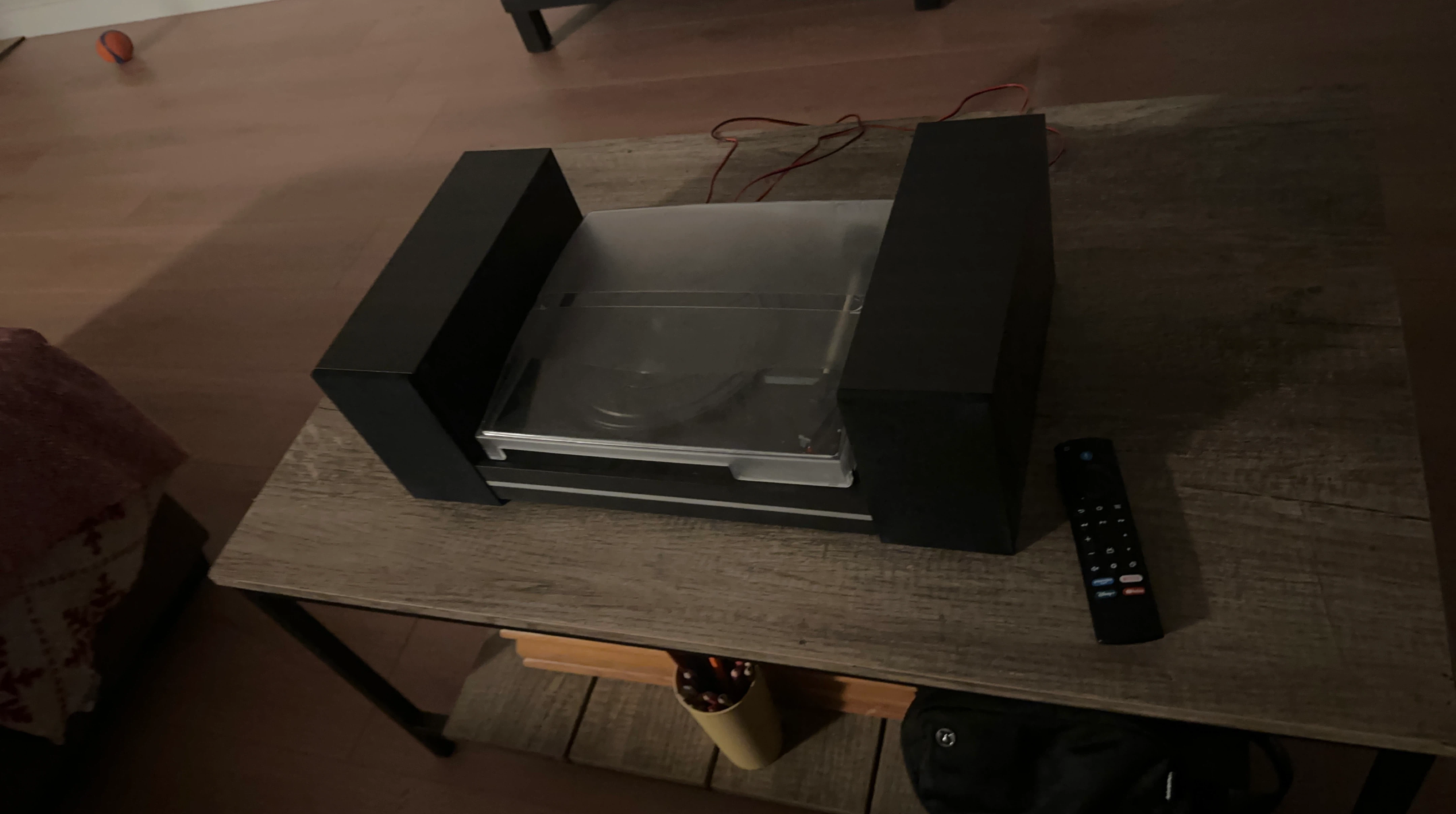 Black Record Player with Dust Cover