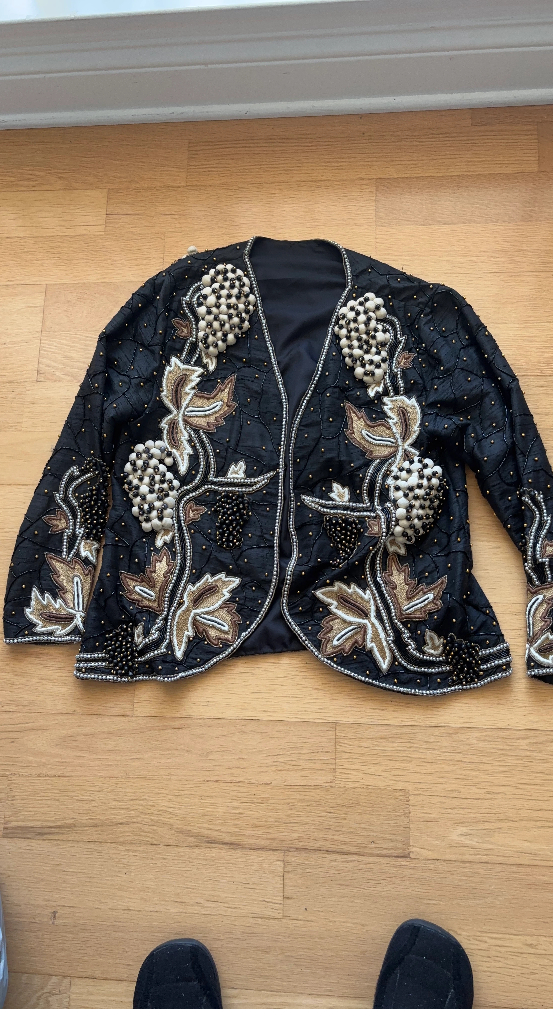 Black Beaded Jacket with Grape & Leaf Design