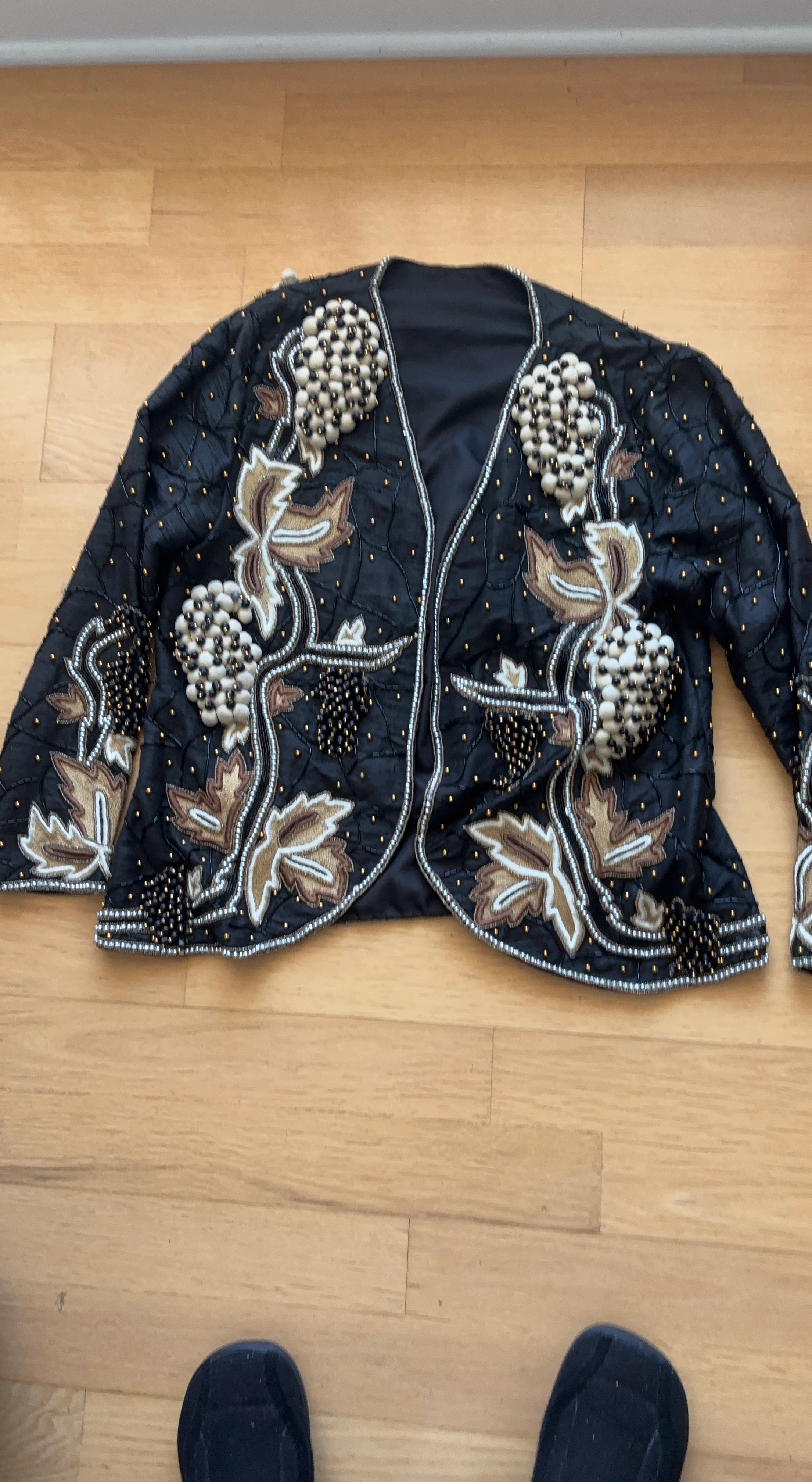 Embellished Black Jacket with Grape and Leaf Design