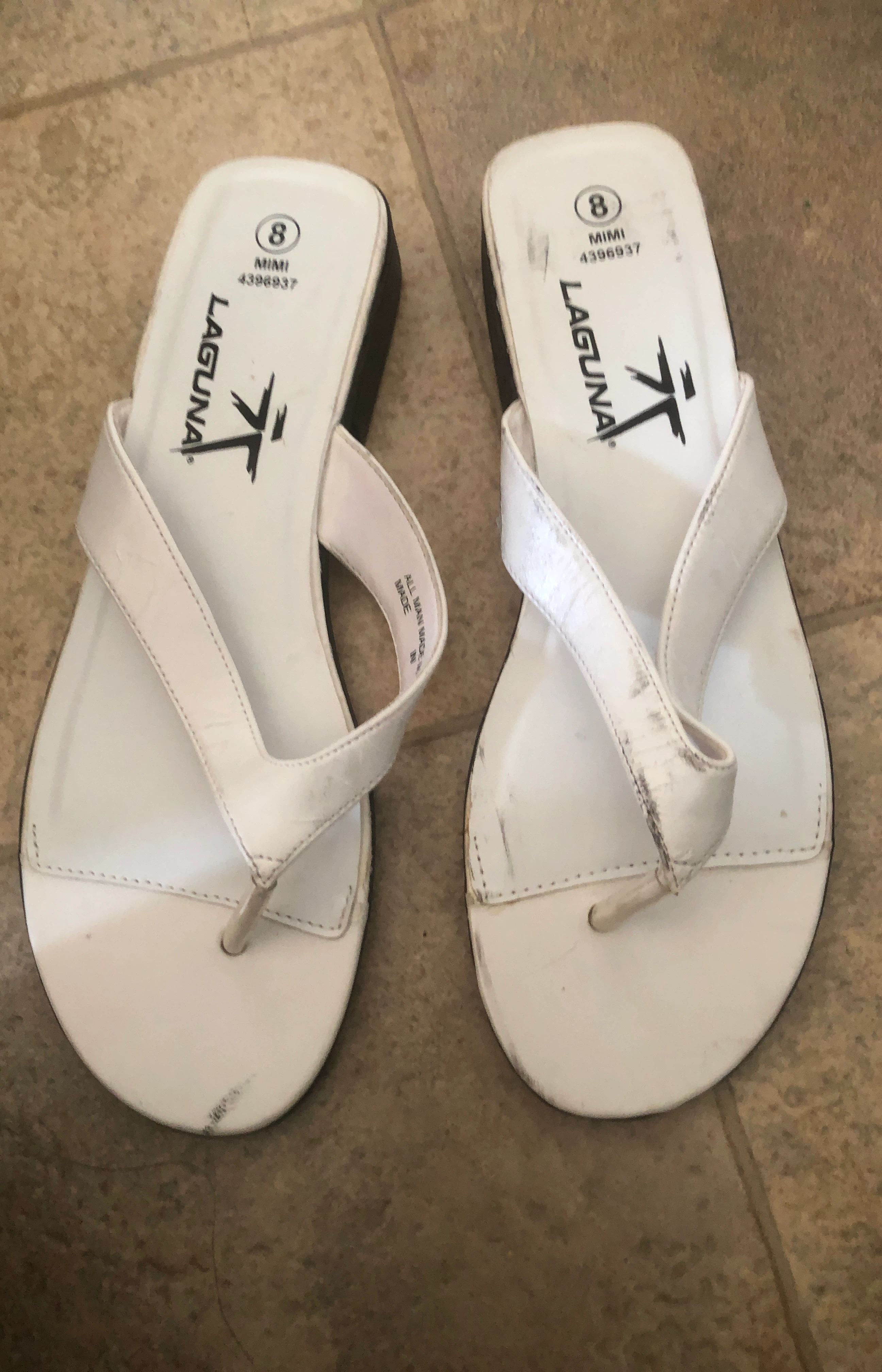 Laguna White Flip Flops Size 8