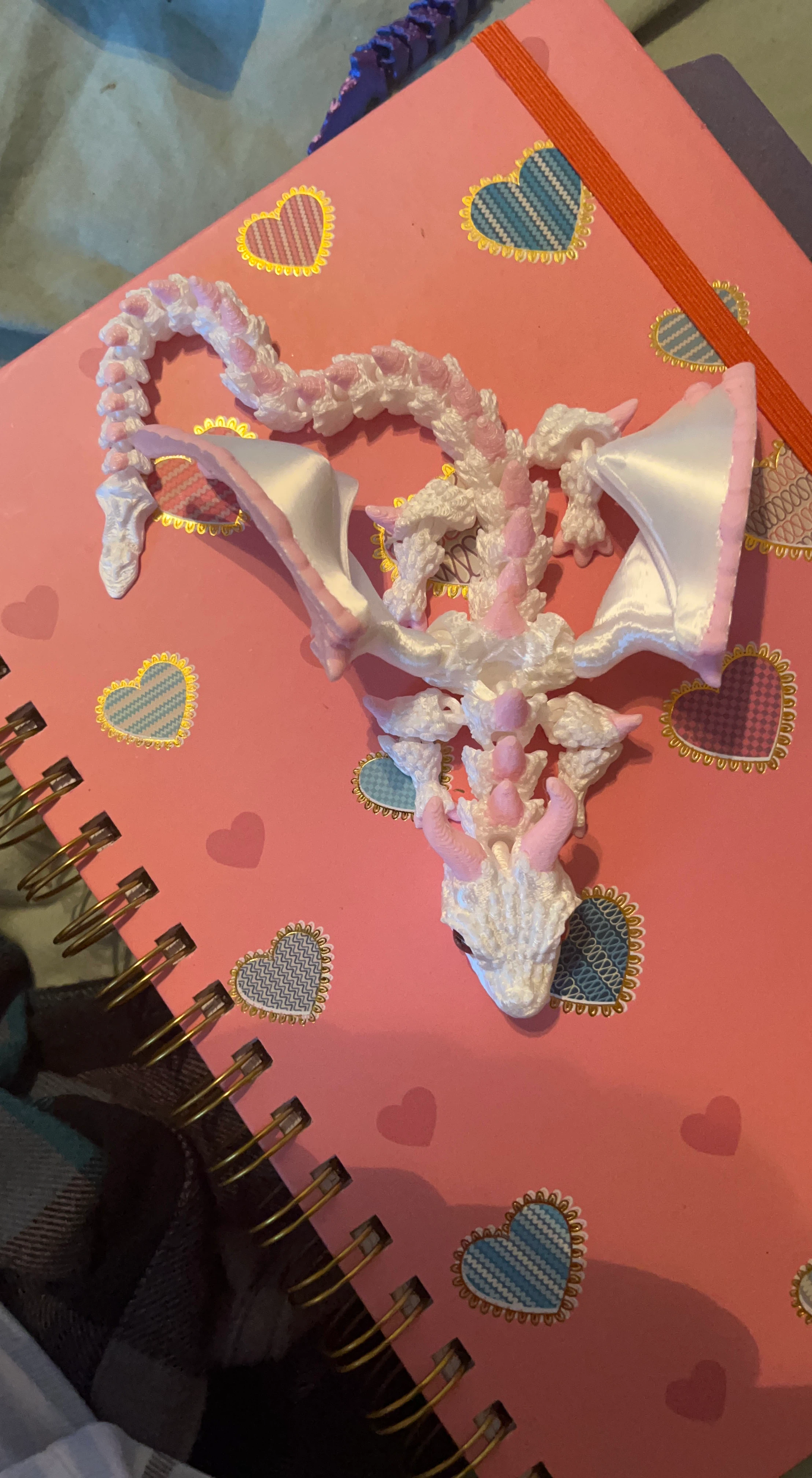 White and Pink Winged Dragon Figurine